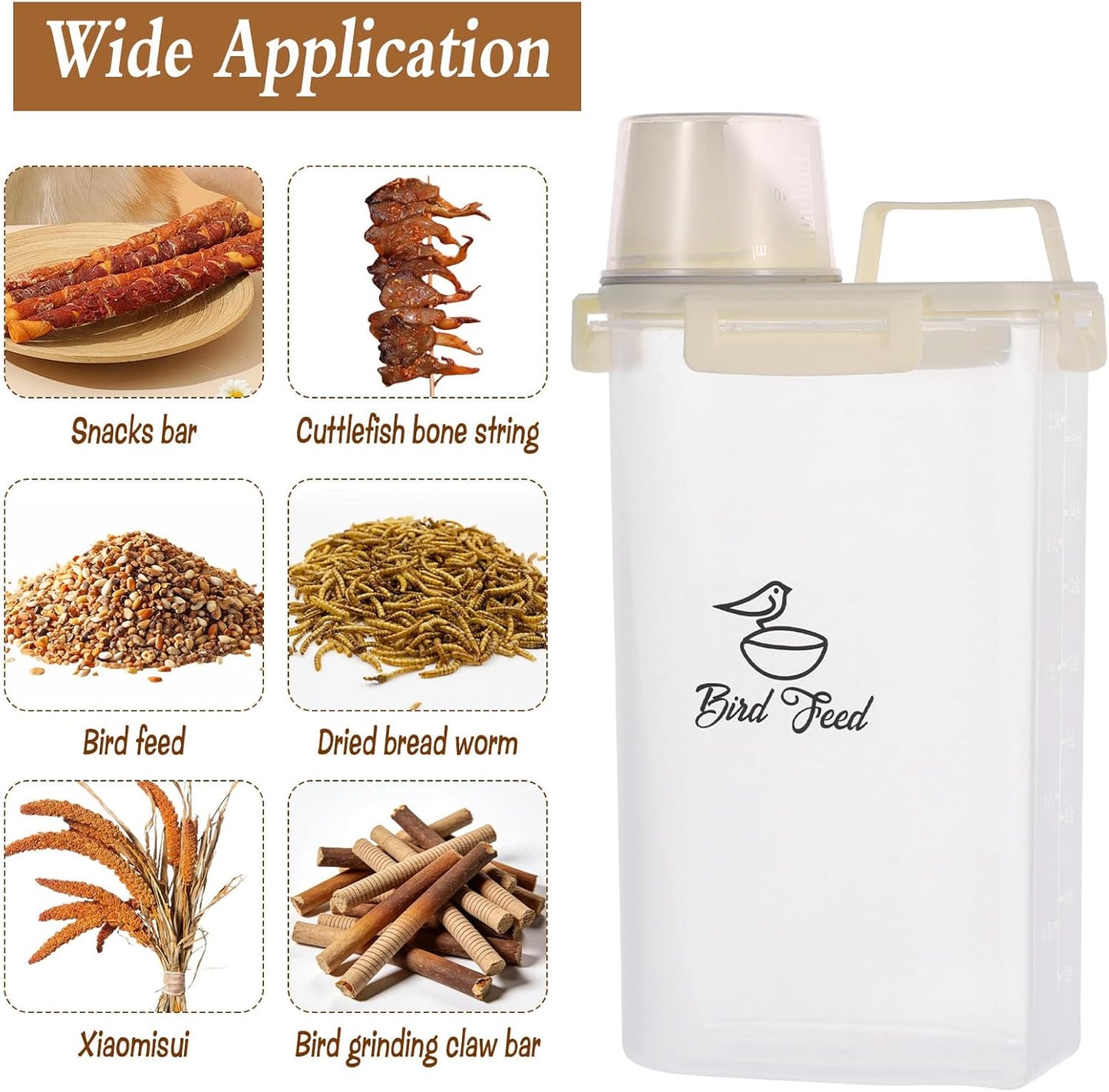 2 Pcs 3.17 Qt/3 L Bird Seed Storage Container Airtight- Portable Plast