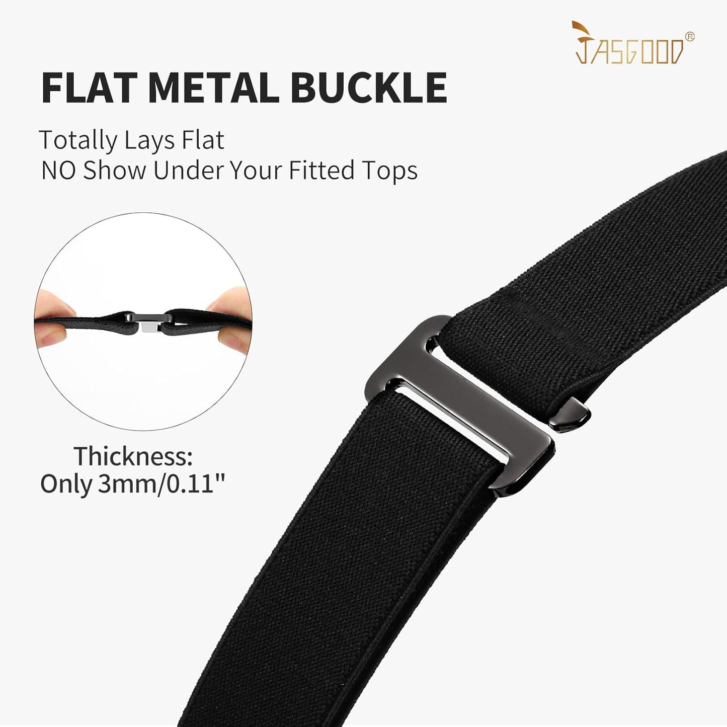 JASGOOD Women No Show Stretch Belt Elastic Web Strap Belt with Flat Bu