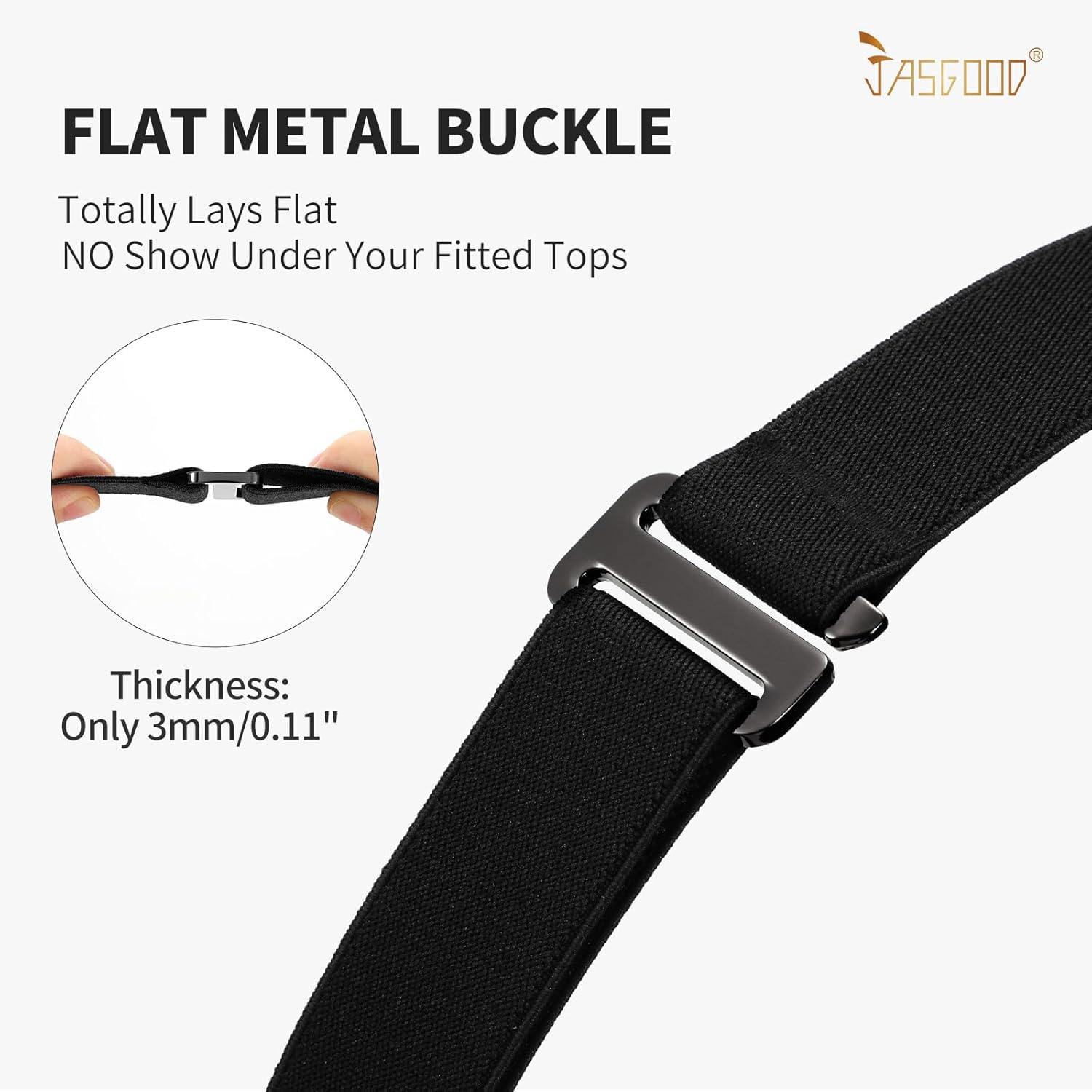 JASGOOD Women No Show Stretch Belt Elastic Web Strap Belt with Flat Bu