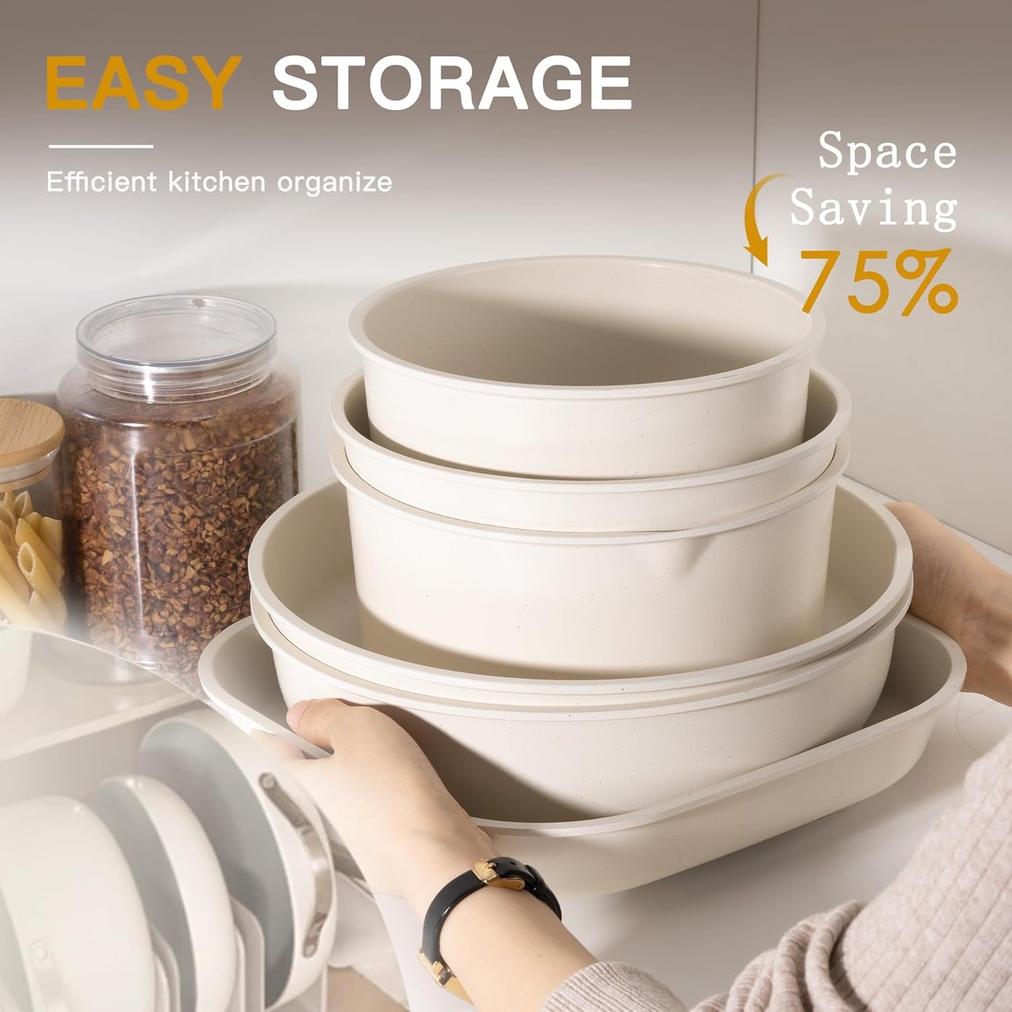 Astercook 23 Pcs Pots and Pans Non Stick Ceramic Cookware Set Detachab