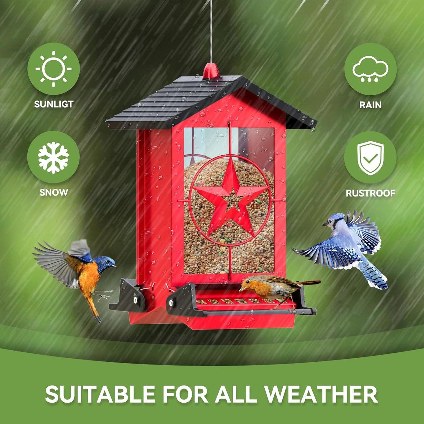 Squirrel Proof Bird Feeders for Outdoors Hanging, Metal Wild Bird Feed