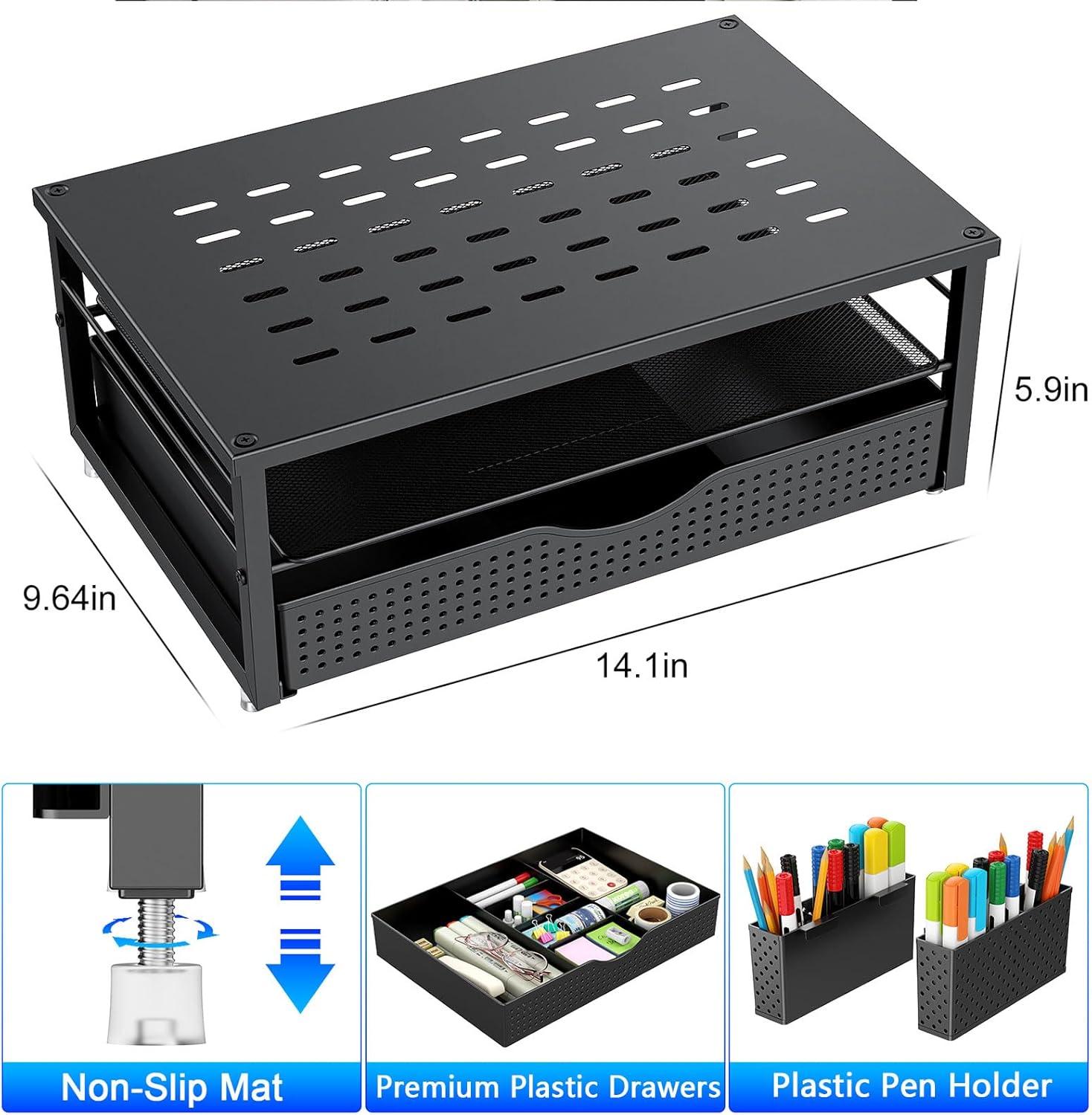 gianotter Desk Organizers and Accessories, Monitor Stand with Drawer a