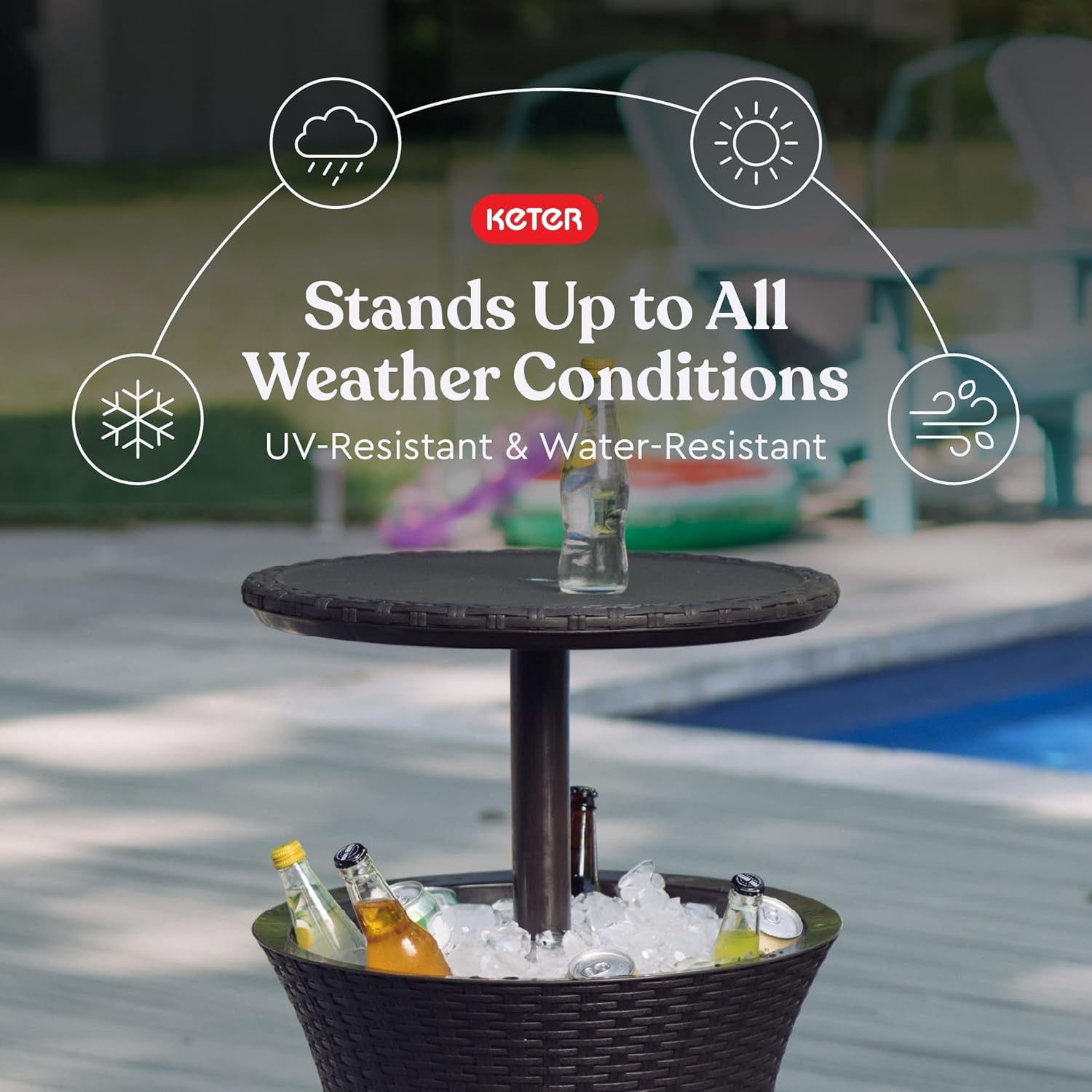 Keter Pacific Cool Bar Outdoor Patio Furniture and Hot Tub Side Table 