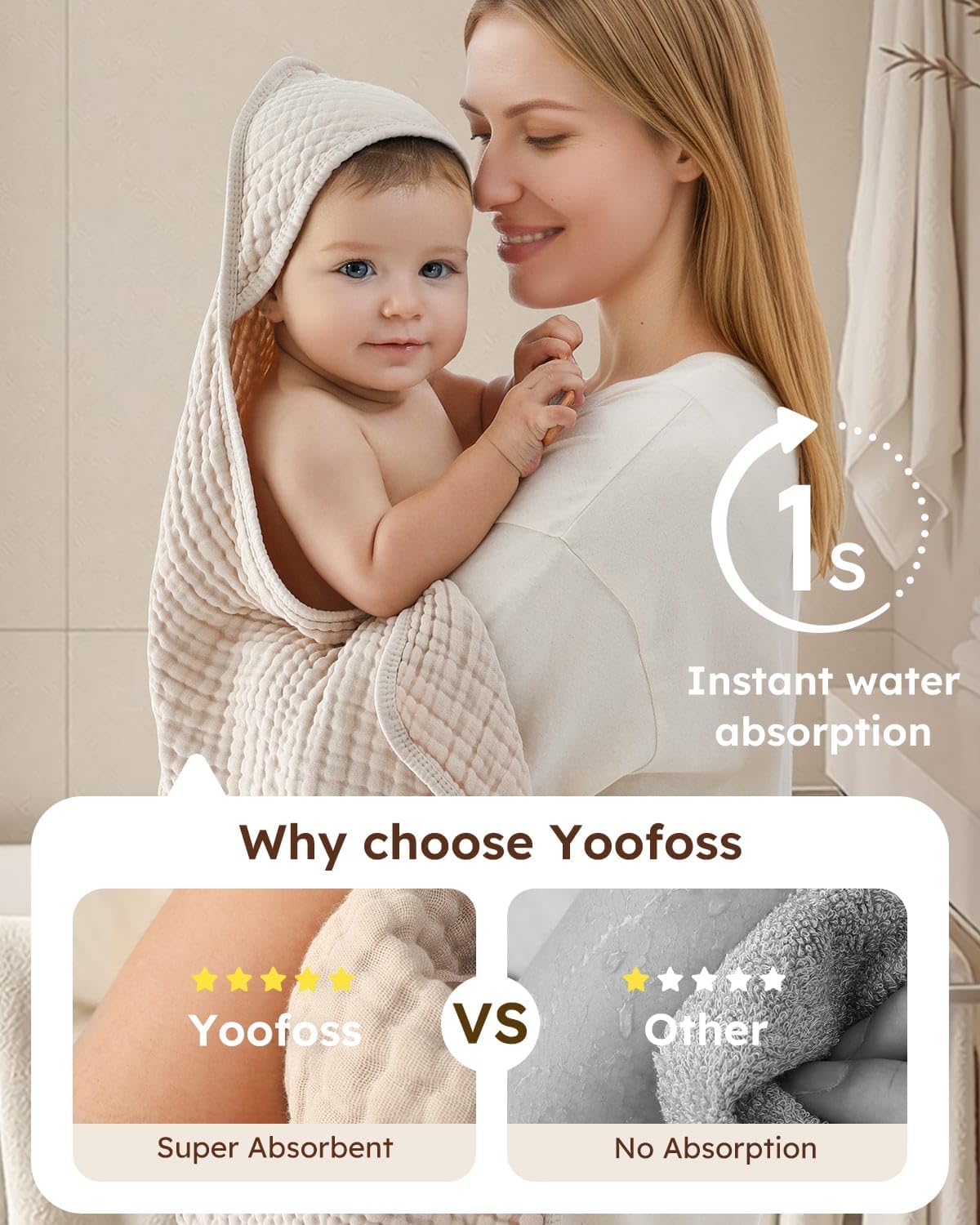 Yoofoss Hooded Baby Towels for Newborn 2 Pack 100% Muslin Organic Cott