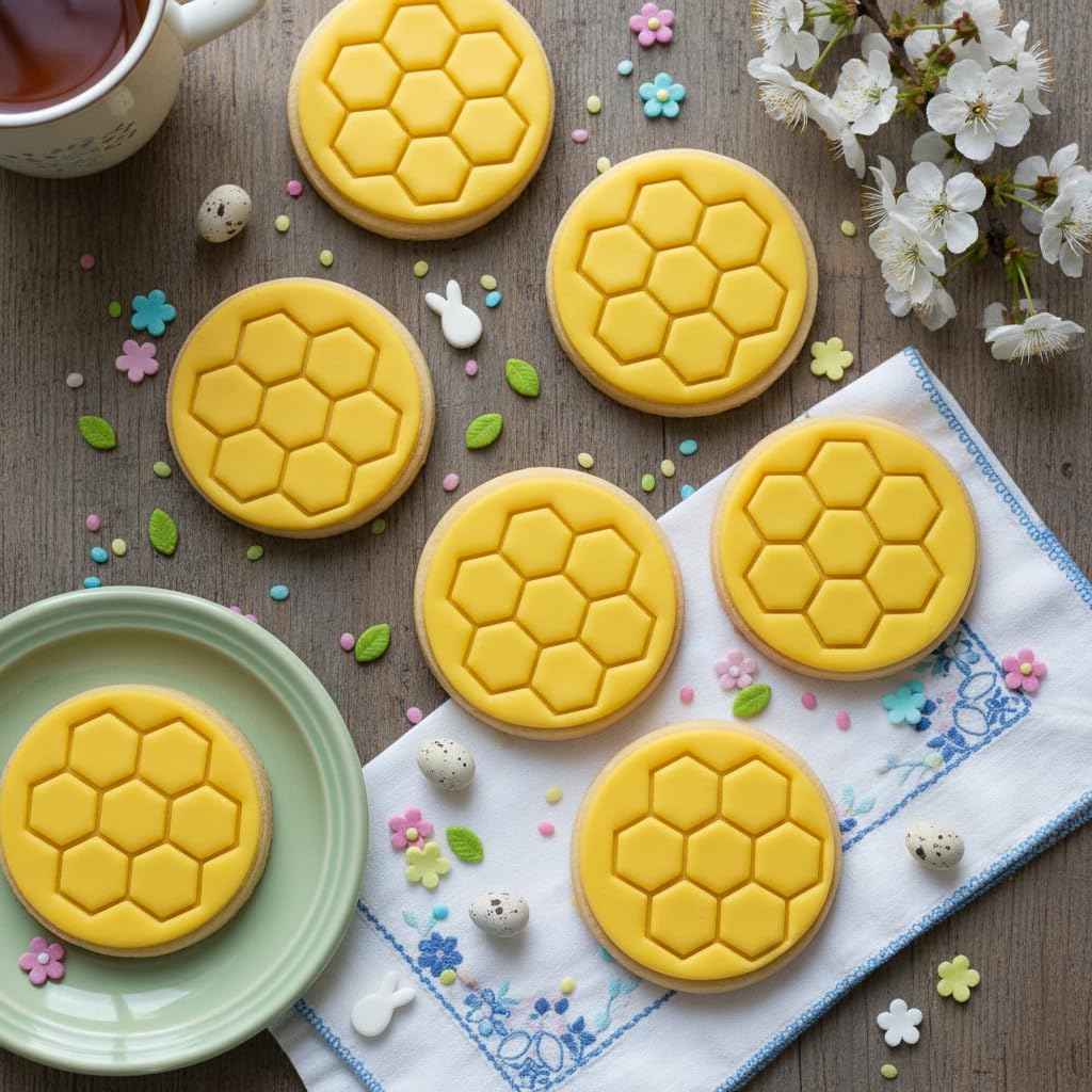 BAKERLOGY Honeycomb Mini Cookie Cutter & Stamp – Geometric Baking Tool