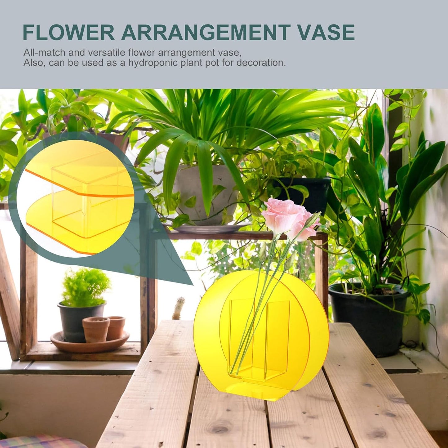 FAVOMOTO Acrylic Hydroponic Plant Vase Nordic Geometric Flower Arrangement Bottle Round Warm Orange Home Office Decor