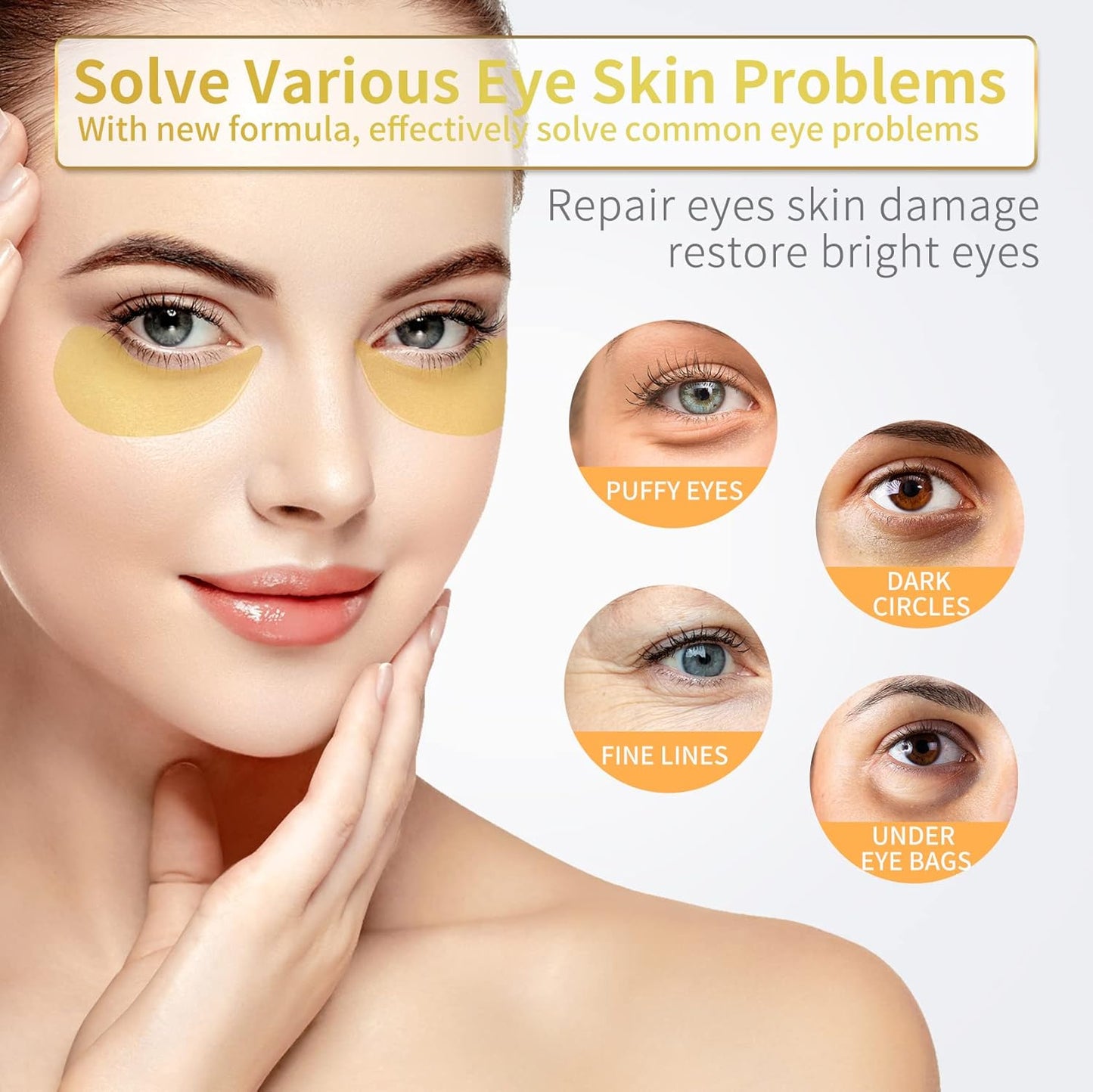 24K Gold Under Eye Patches - 60 Pack for Puffy Eyes, Dark Circles, Bag