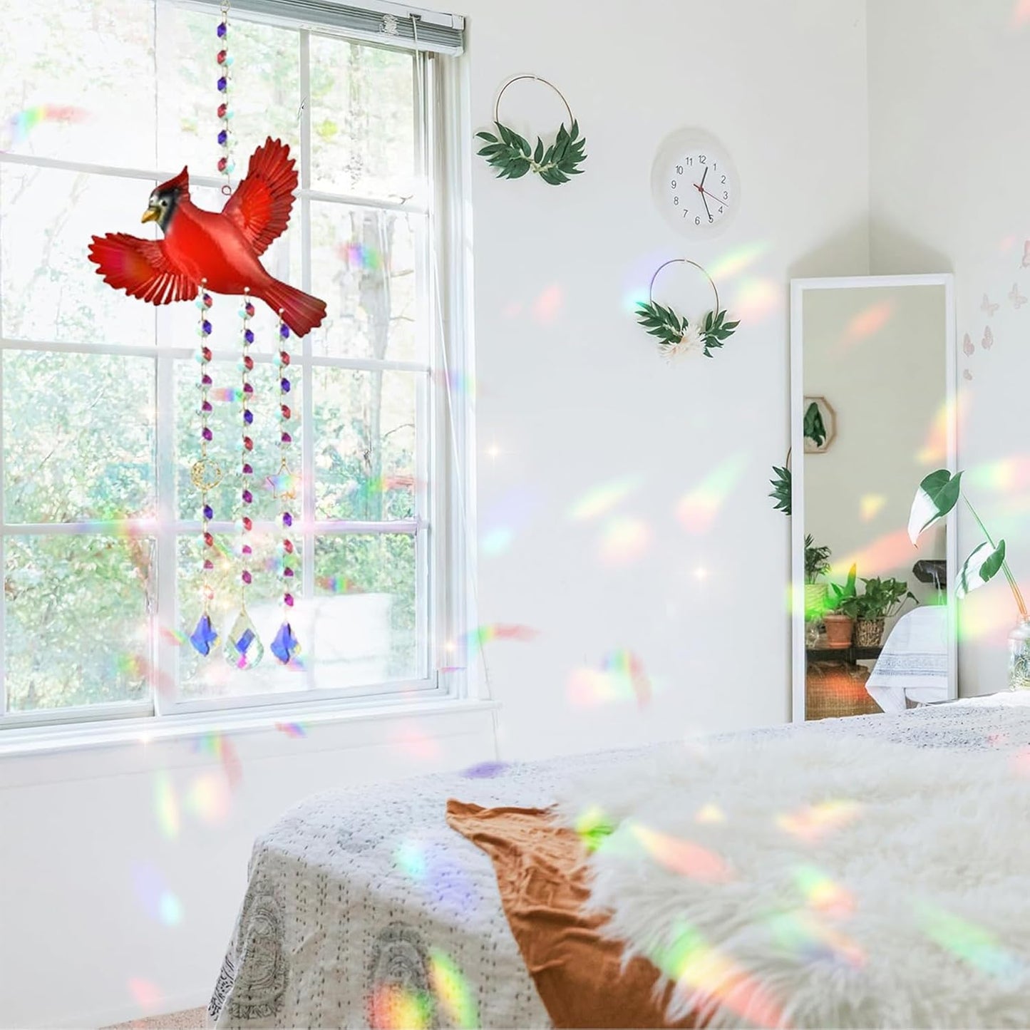 Red Cardinaluncatcher-Cardinal Gifts for Women, Window Hanging Ornament with Rainbow Prism, Memorial Gift for Women, Handmade Bird Decor for Home Garden, Christmas Valentine Gift for mom(Red B)