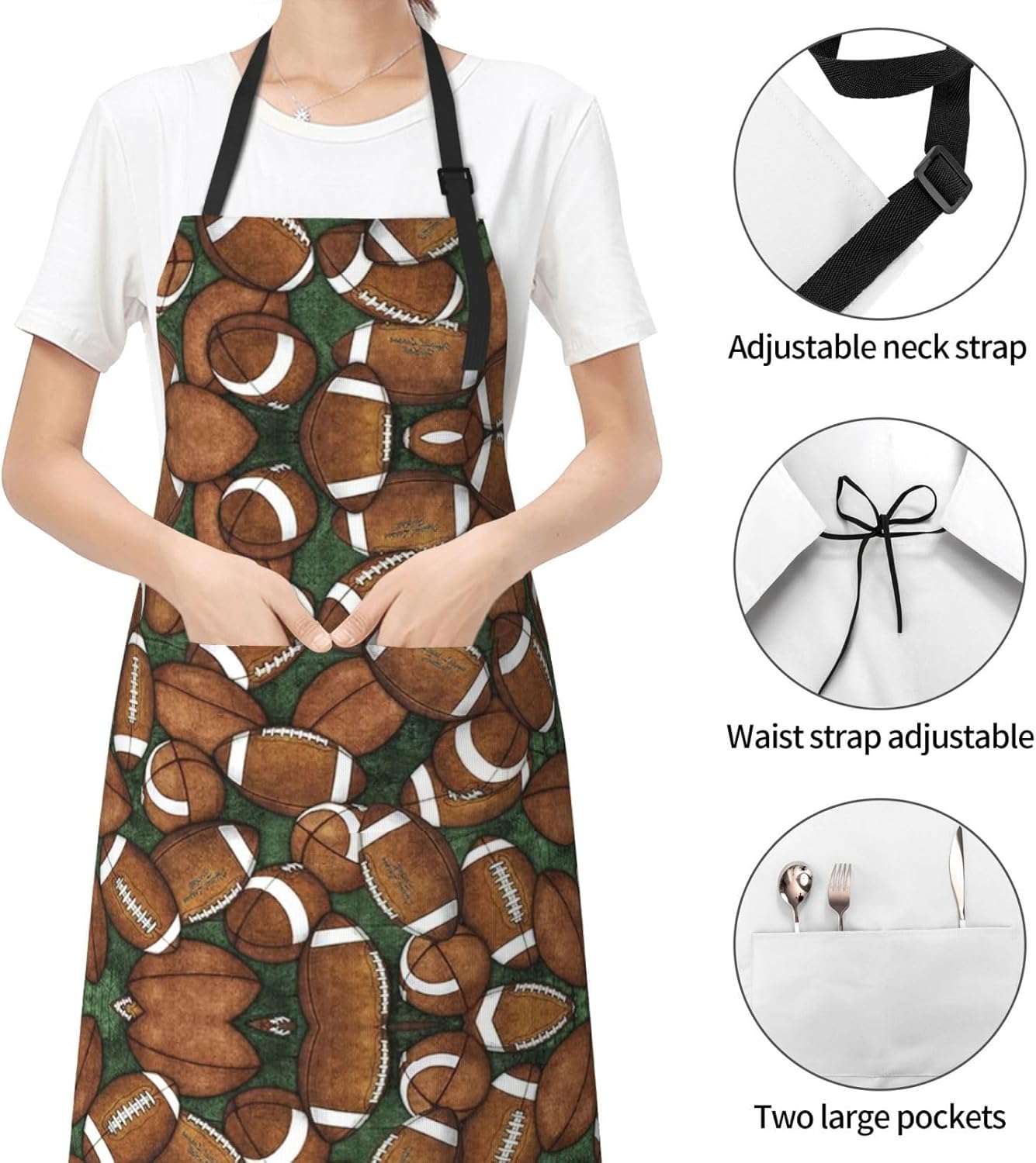 Football Green print Waterproof apron with pocket adjustable cooking apron for adult kitchen bibs to bake