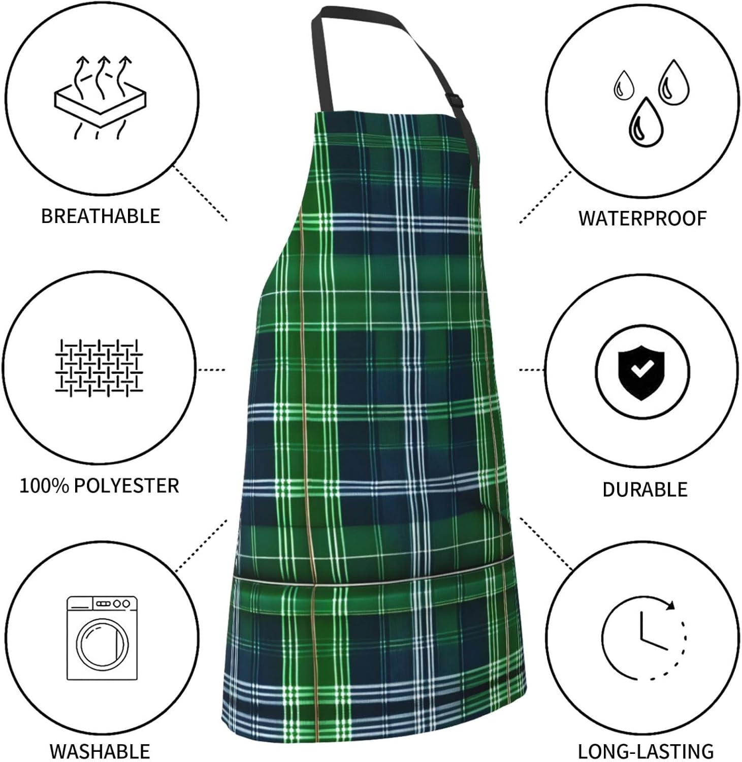 Blue Scottish Tartan Print Laundry apron 28x33 In Waterproof Kitchen A