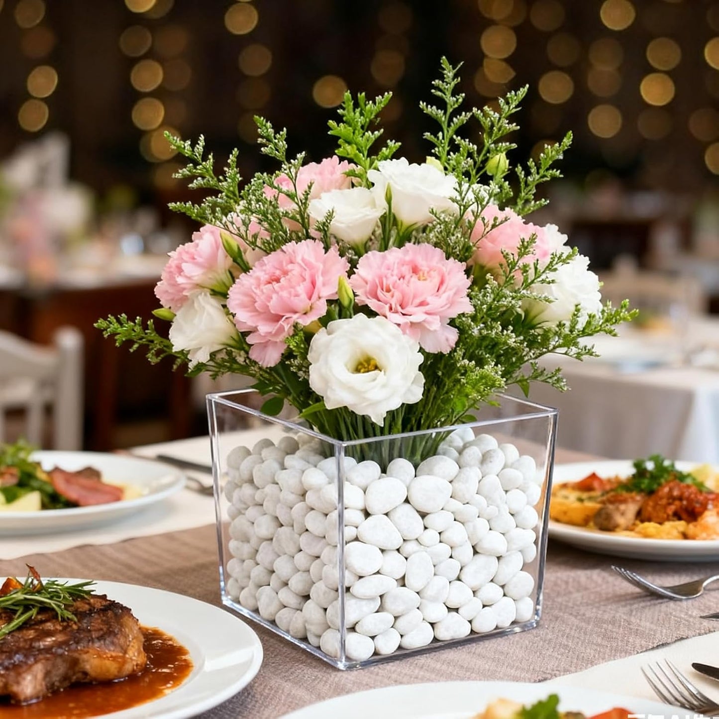 12 Pcs Clear Square Vase Bulk, 5 x 5 Inch Acrylic Plastic Vases, Cube Floral Container, Succulent Pots Planters Decor Container, for Room Office Wedding