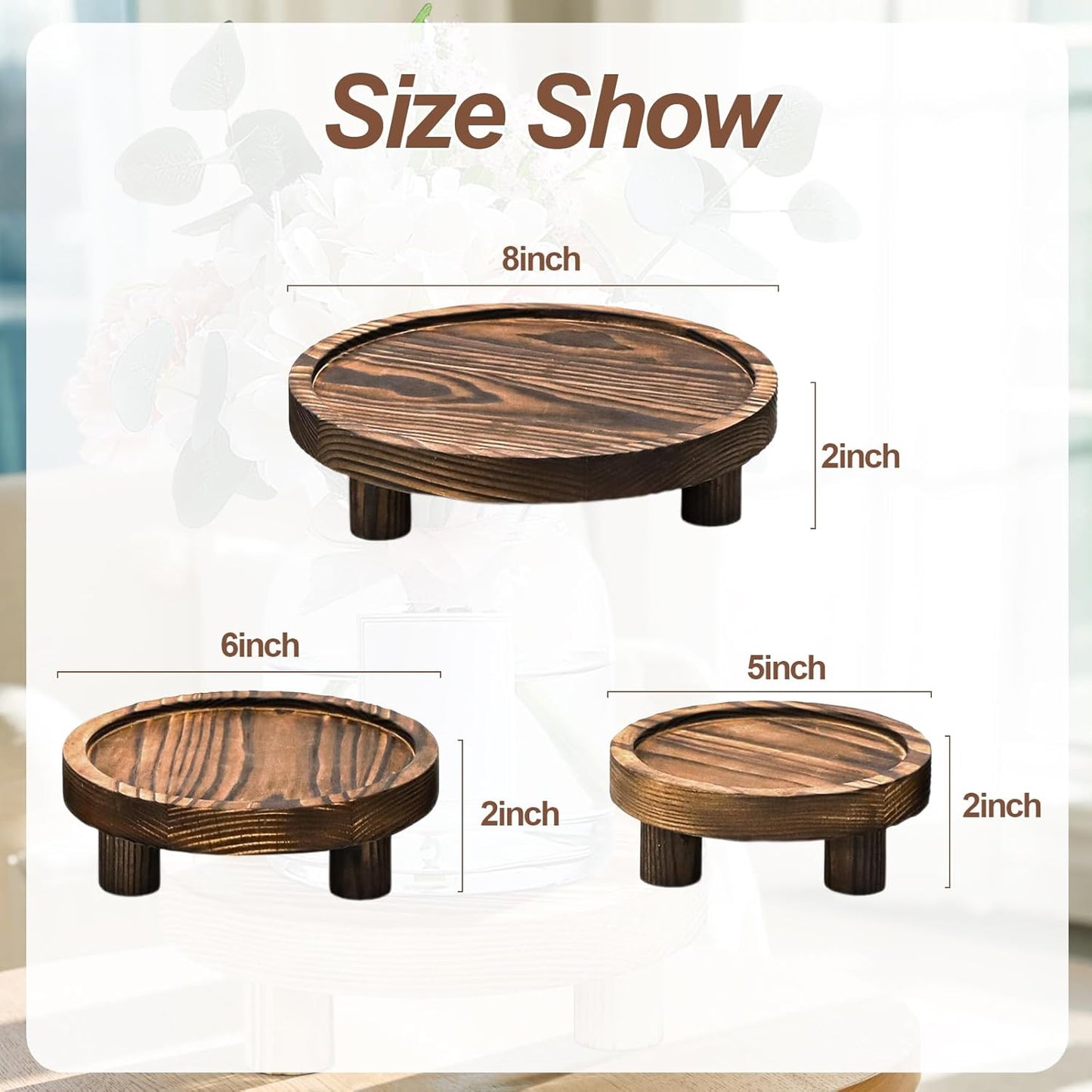 3 Pcs Wooden Risers for Display, Round Wood Riser Plant Stand 5/6/8" P