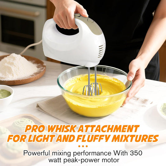Hand Mixer - 5 Speed Portable Kitchen Mixer Electric Handheld with 5 Stainless Steel Accessories Whisk, Food Beater, ‌Ivory