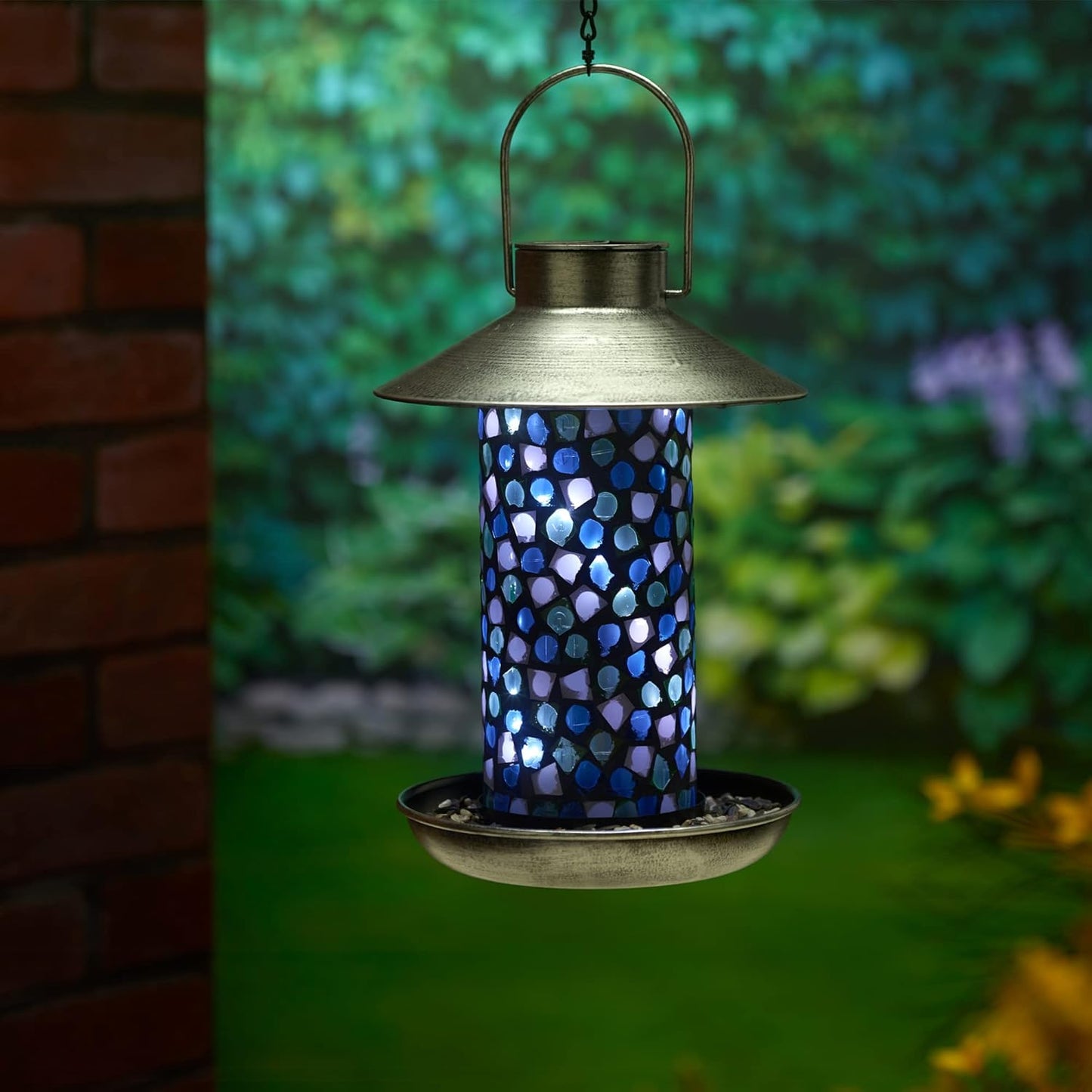 Smart Solar Adelie Mosaic Glass Copper Style Solar-Powered Bird Feeder