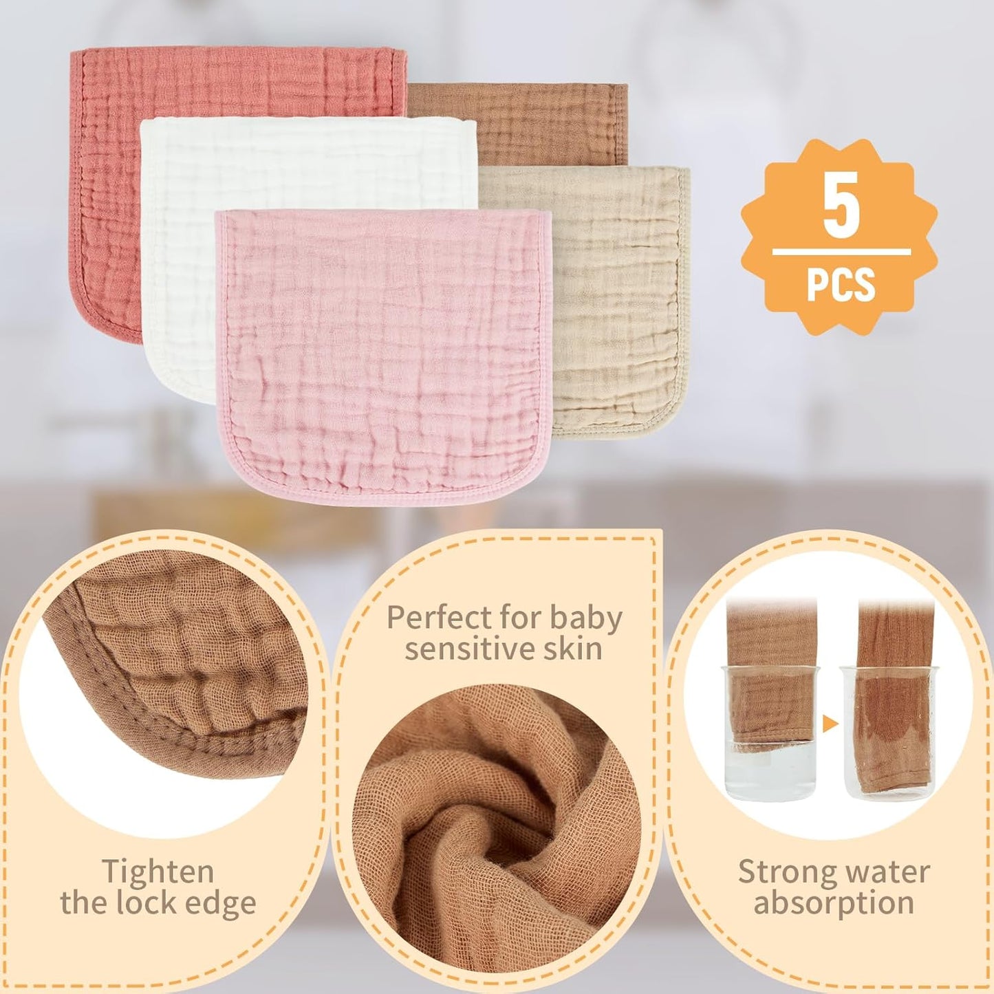 Muslin Burp Cloths 100% Cotton Baby Burp Cloths Soft, Absorbent 10x20 
