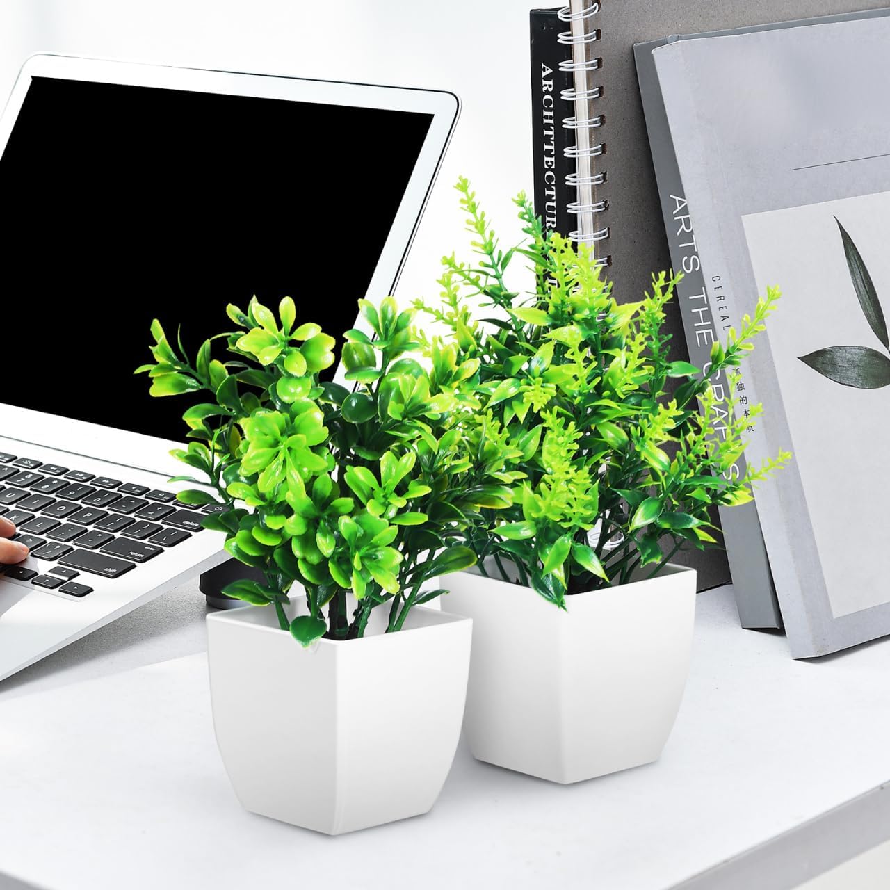 Totority Artificial Green Plants 4-in-1 Potted Desk Decor, Realistic Faux Succulents for Home & Office, Low Maintenance, Eco-Friendly Material, Perfect for Living Room, Bedroom, Workspace