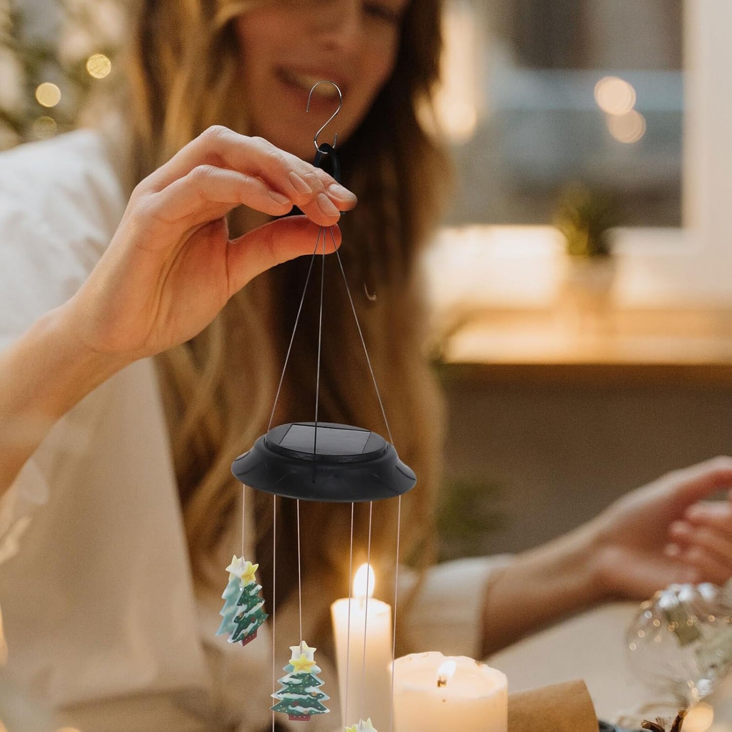 FAVOMOTO Solar Christmas Tree Wind Chime Lamp Outdoor Waterproof Rechargeable Wind Bell Light for Garden Patio Holiday Decor