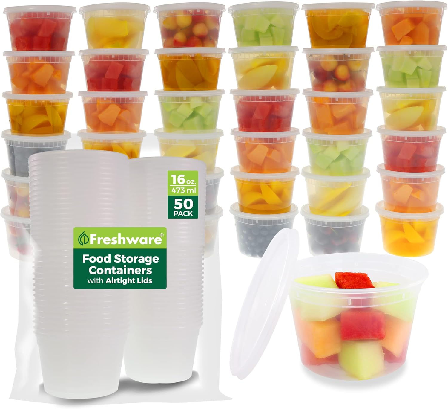 Freshware Food Storage Containers [50 Set] 16 oz Plastic Deli Containe