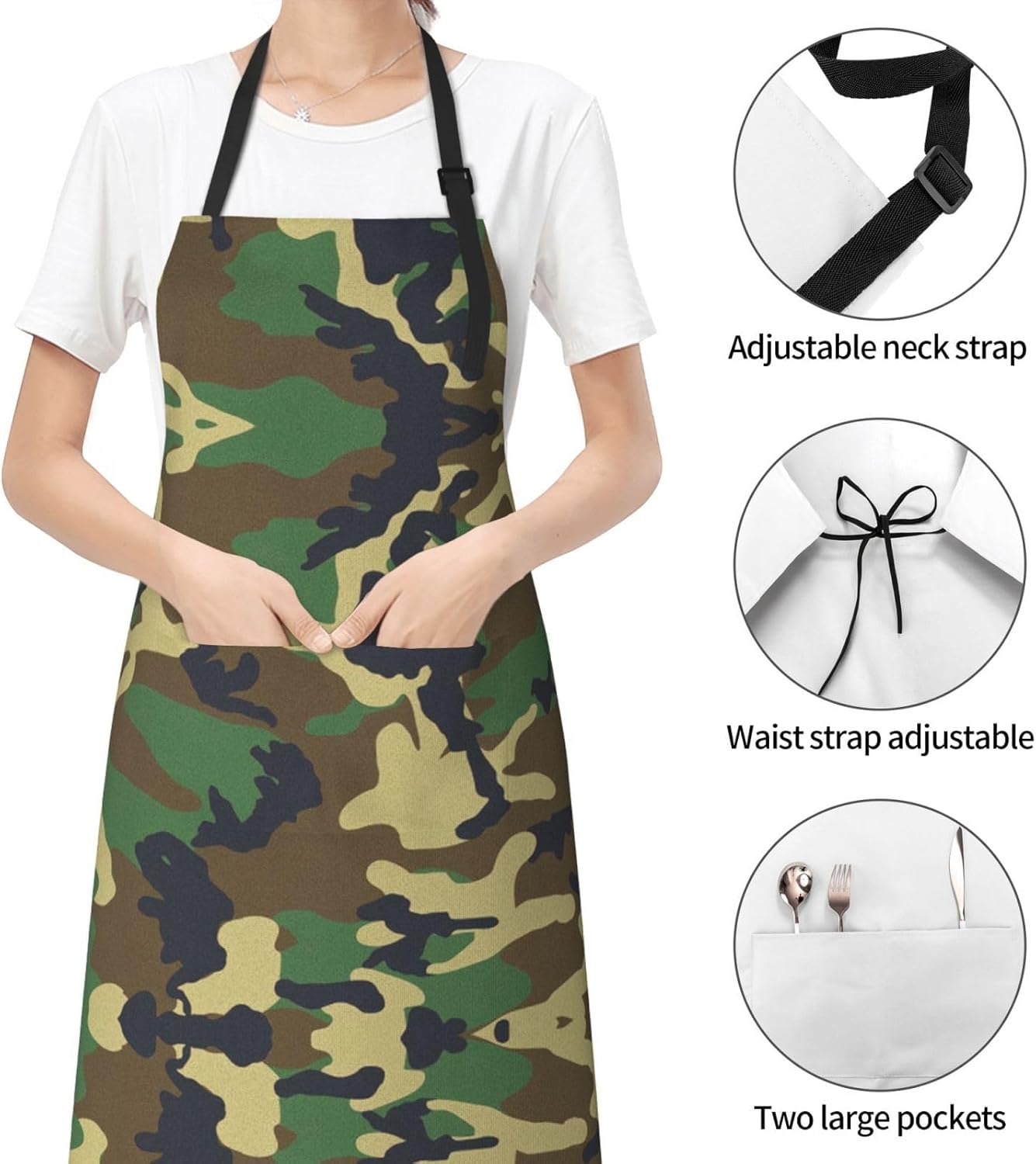 Green Military Camo print Waterproof apron with pocket adjustable cooking apron for adult kitchen bibs to bake