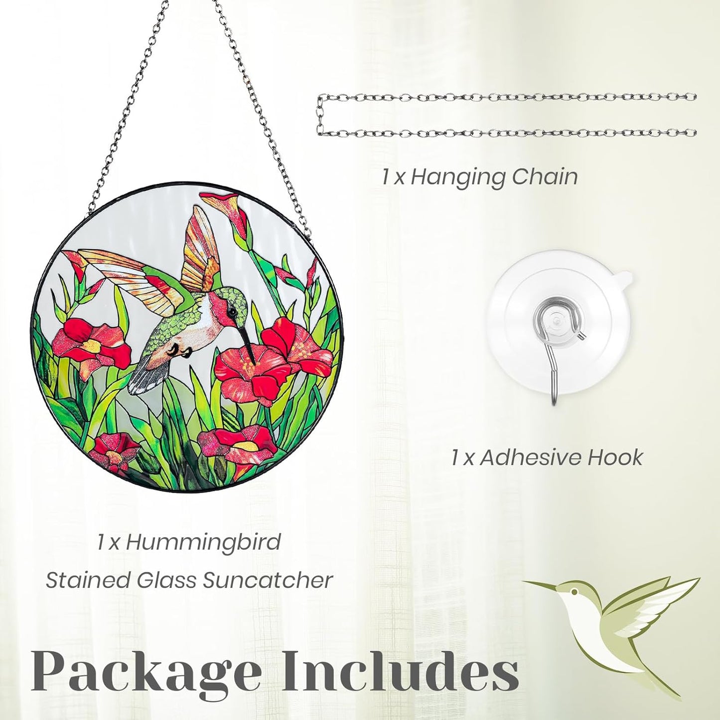 Hewory Hummingbirds Stained Glass Suncatcher: Handmade Hummingbird Sun