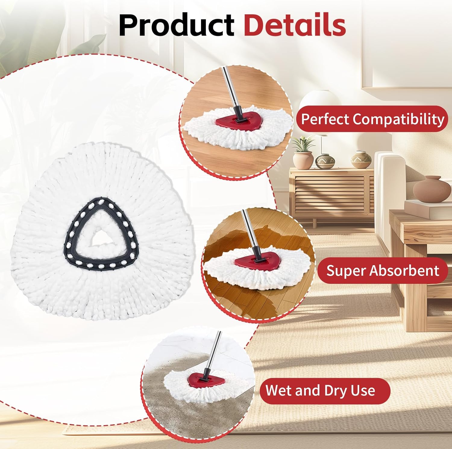 Spin Mop Head, Base, Handle Replacement for O-Ceda EasyWring Microfibe