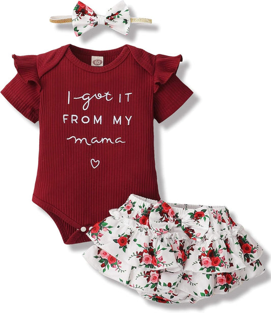 Mioglrie Newborn Infant Baby Girl Clothes Romper Shorts Set Floral Sum