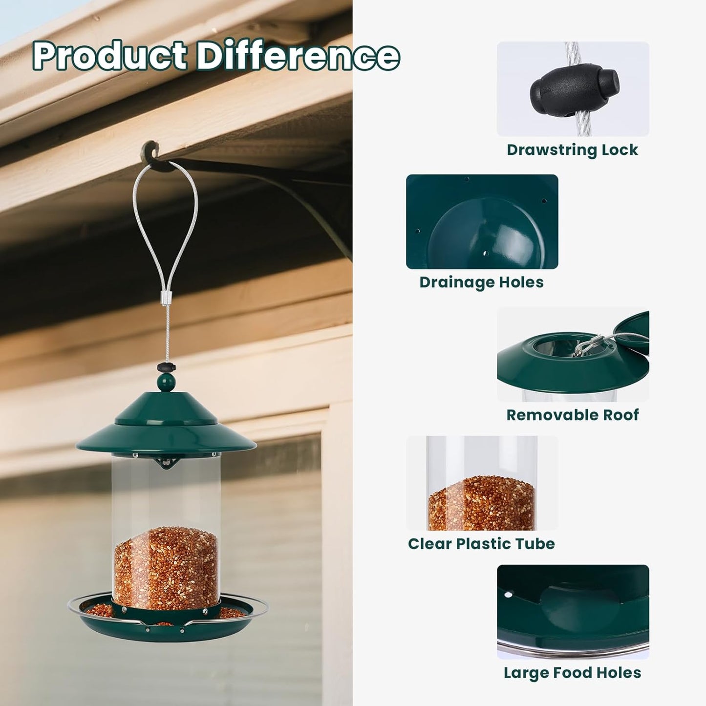 Metal Bird Feeder for Outdoors – 2.4LB Hanging Bird Feeder with 360-de