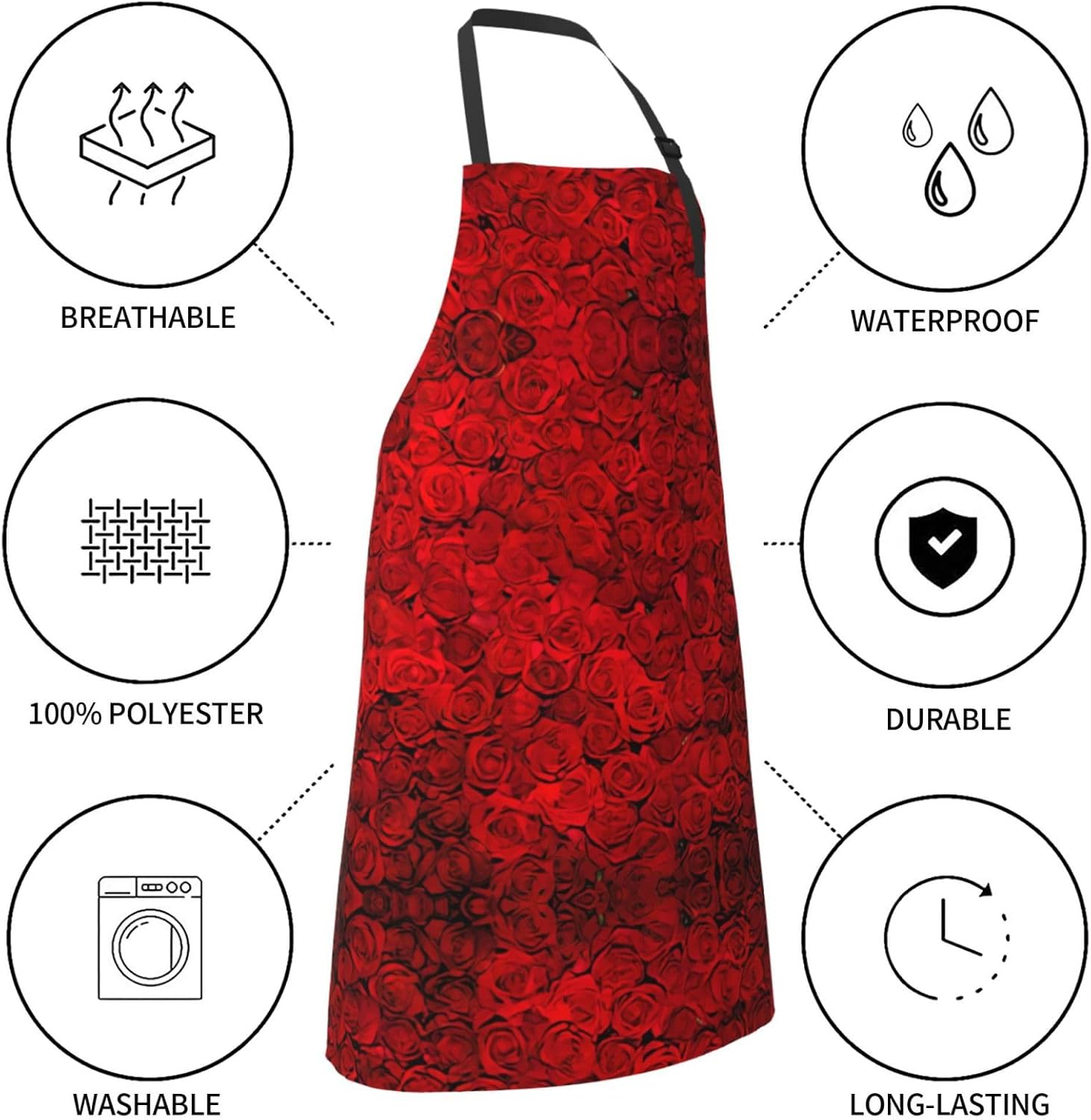 Red Rose1 Print Laundry apron 28x33 In Waterproof Kitchen Apron with P