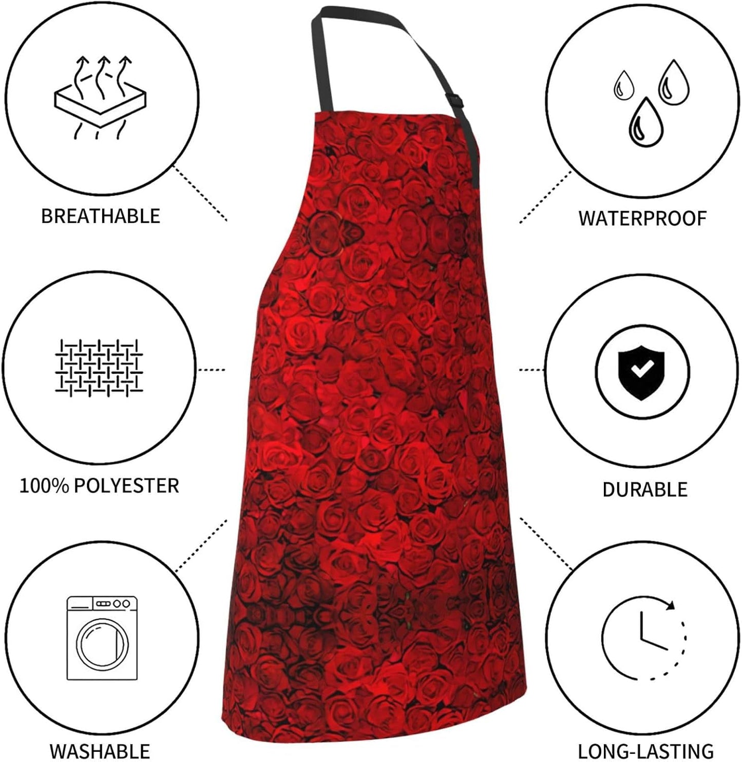 Red Rose1 Print Laundry apron 28x33 In Waterproof Kitchen Apron with Pockets for Cooking Baking