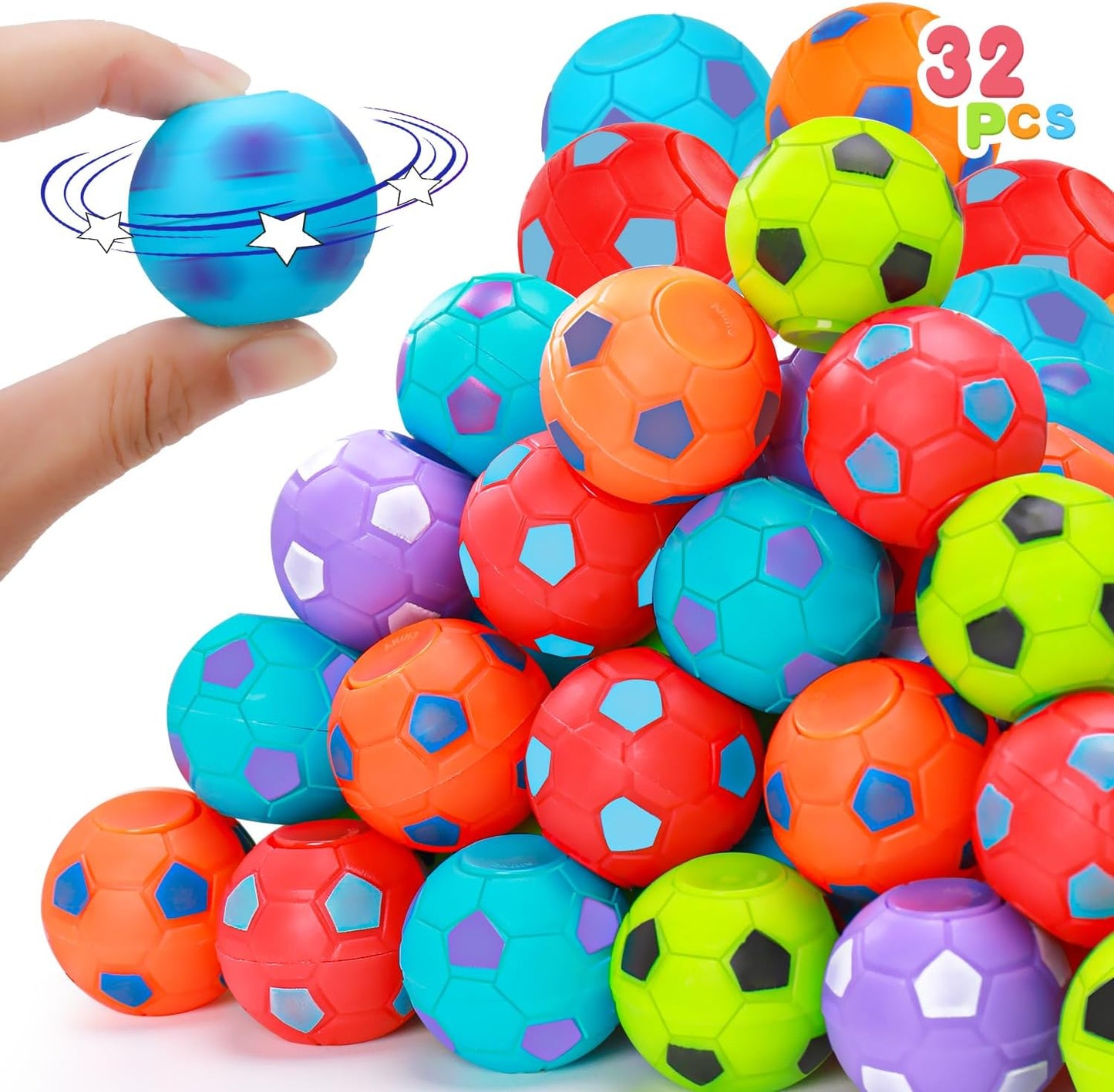32PCS Fidget Spinner Soccer Balls Sports Party Favors Bulk for Kids 4-8 8-12 Easter Egg Fillers Birthday Goodie Treat Bag Stuffers Classroom Treasure Toys Carnival Prizes Pinata Return Gifts