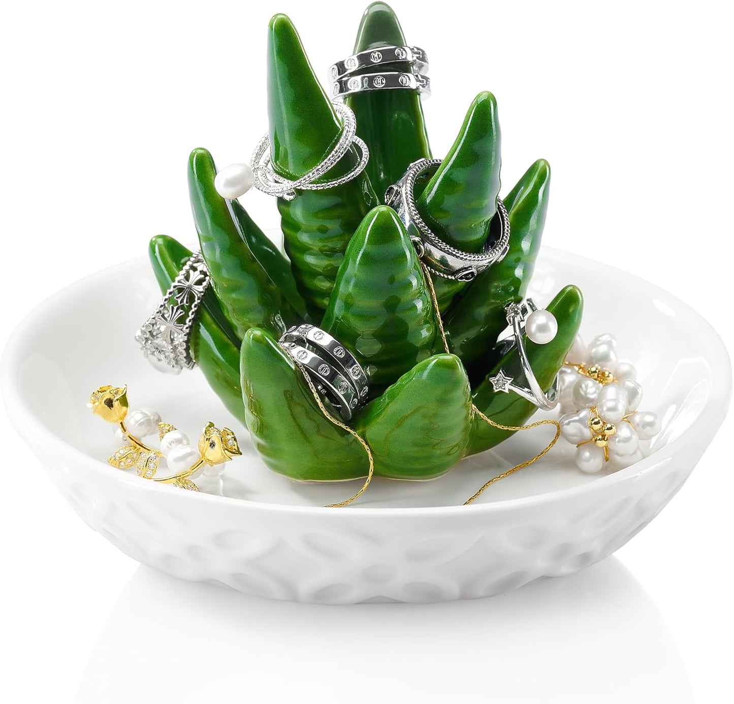 OSOPOLA Ceramic Aloe Jewelry Tray - Decorative Ring Holder Dish Key Tr