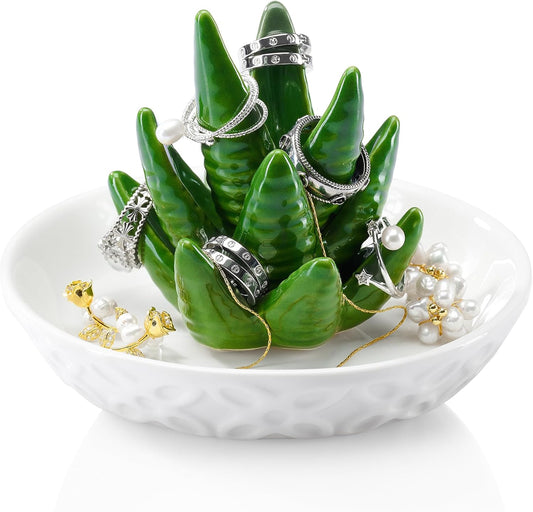 OSOPOLA Ceramic Aloe Jewelry Tray - Decorative Ring Holder Dish Key Tr