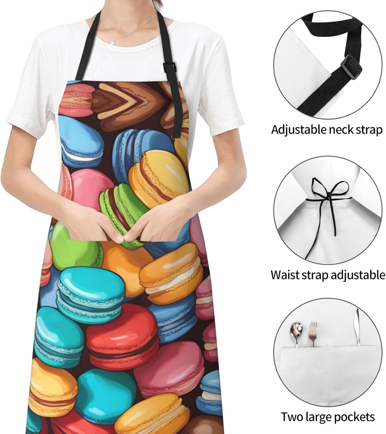 Macaron Biscuit Flavored print Waterproof chef's apron with pocket apr