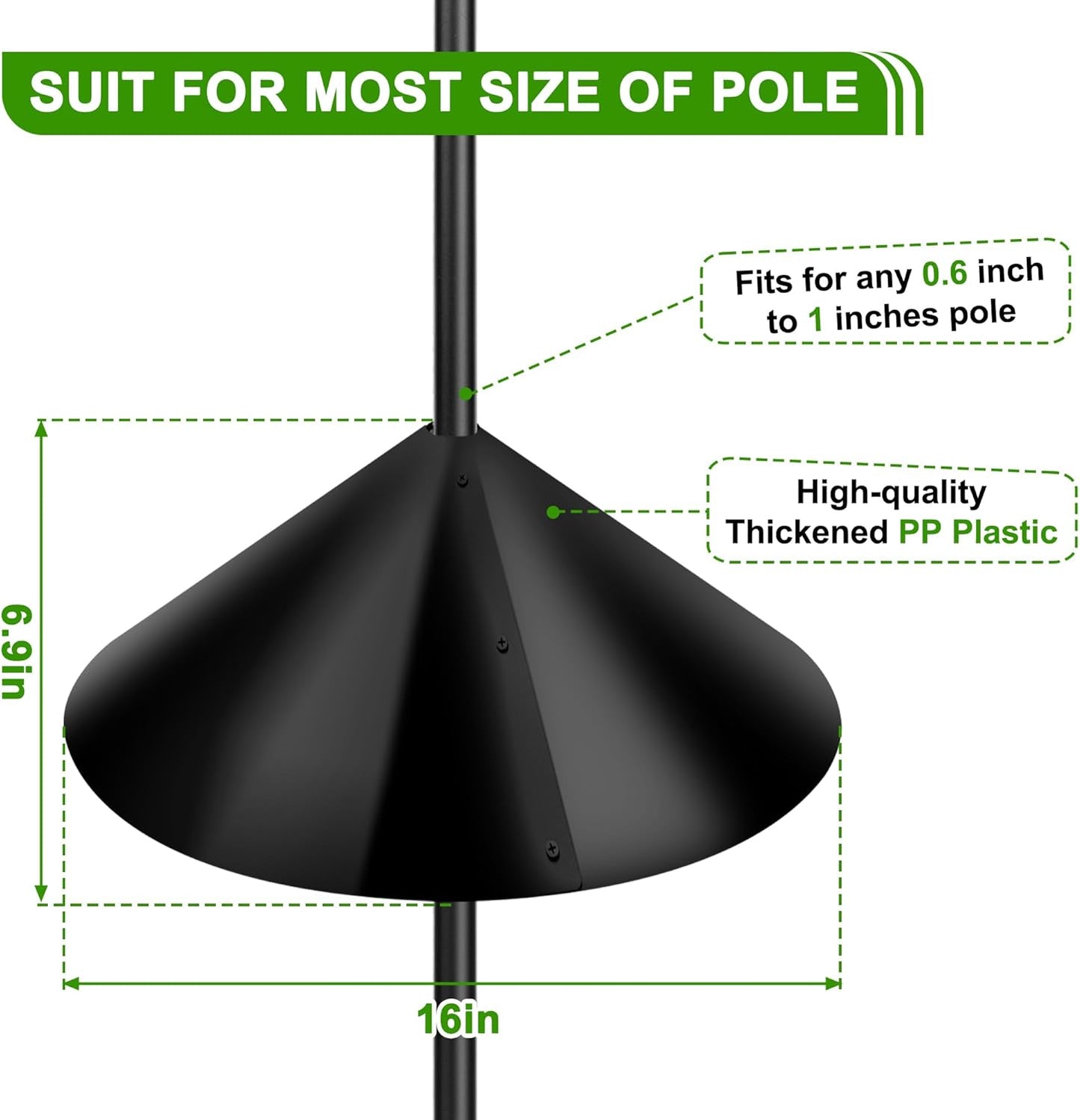 Wide Squirrel Baffle for Bird Feeder Pole,Pole Mount Squirrel Guard Stopper,Against Climbing Squirrels,16 Inch Diameter,1 Pack