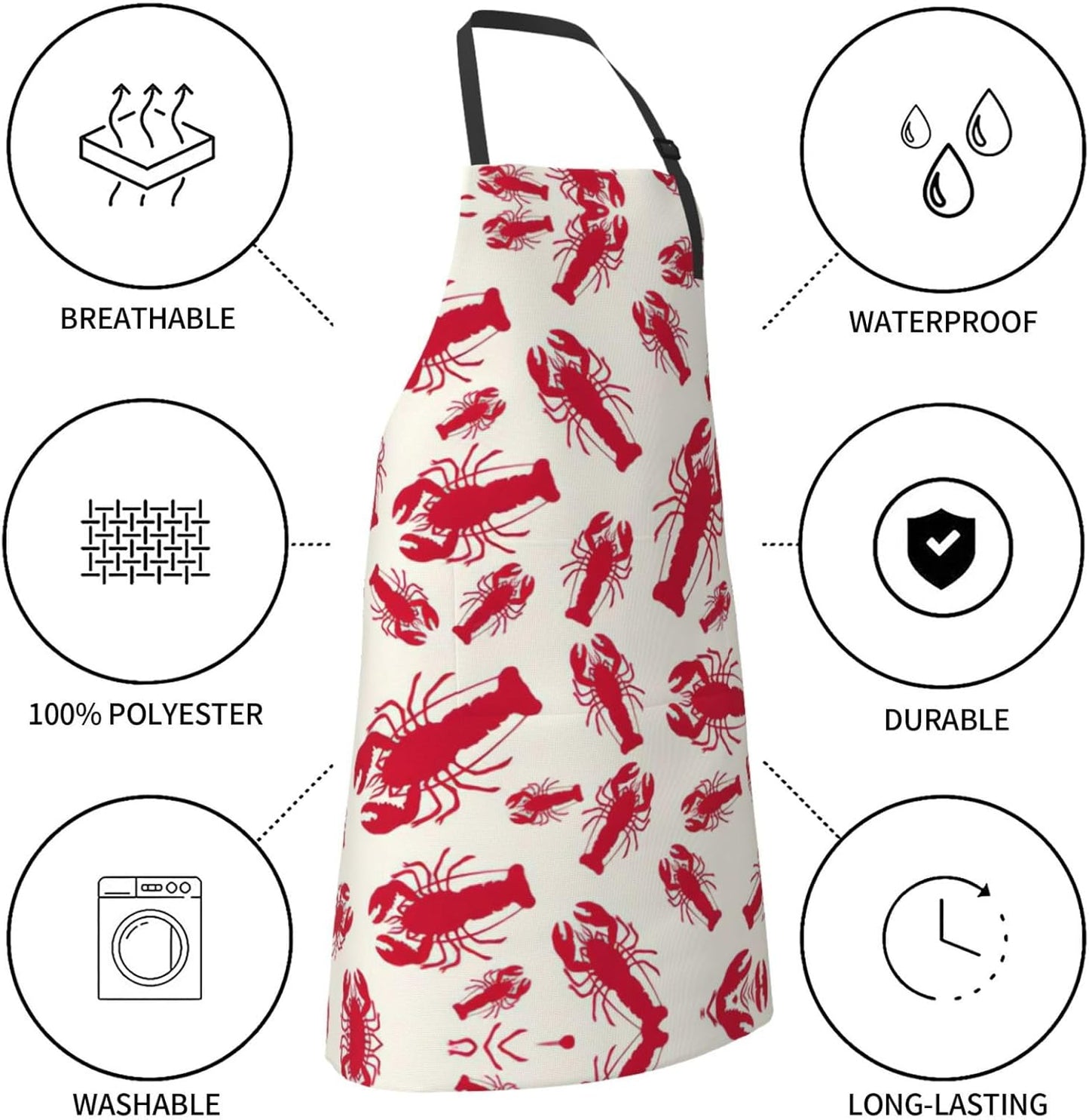 Red Lobster Print 28x33 In Adult Kitchen Apron with Pockets Versatile Chef Smock for Cooking Baking