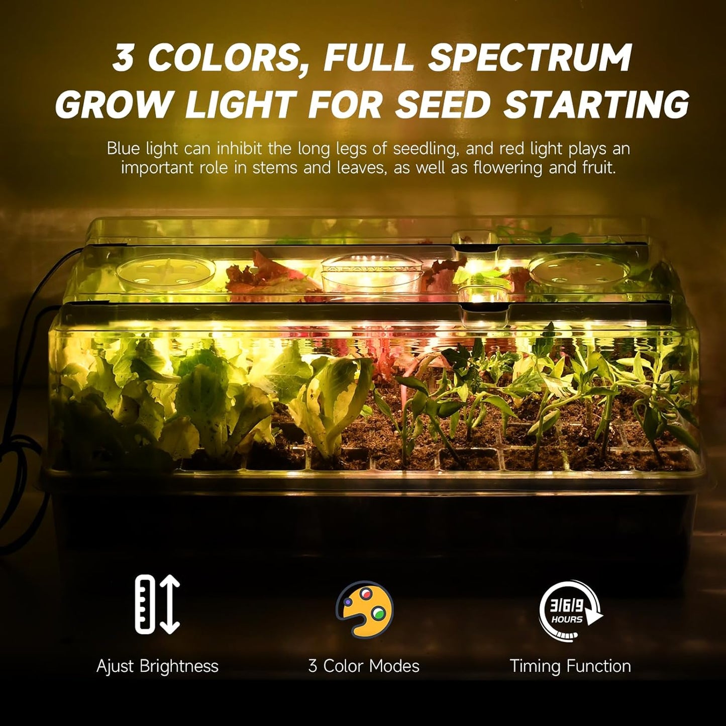 Self-Watering Seed Starter Tray with Grow Lights, 60 Cells Seed Starte