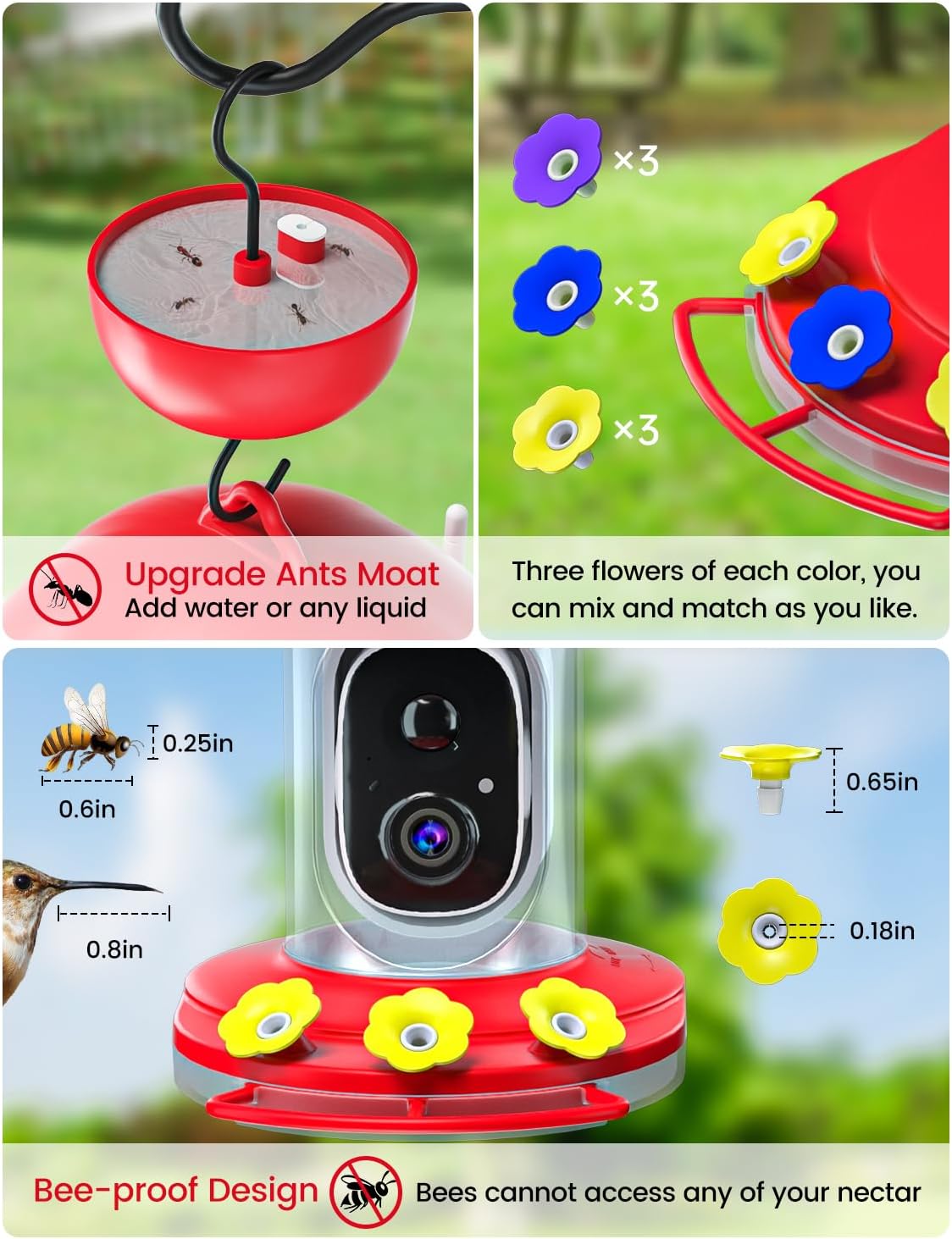 Hummingbird Feeder with Camera Solar Powered, Hummingbird Feeders for Outdoors with 2K Bird Watching Camera, Ideal Gifts for Christmas, White Elephant Gifts