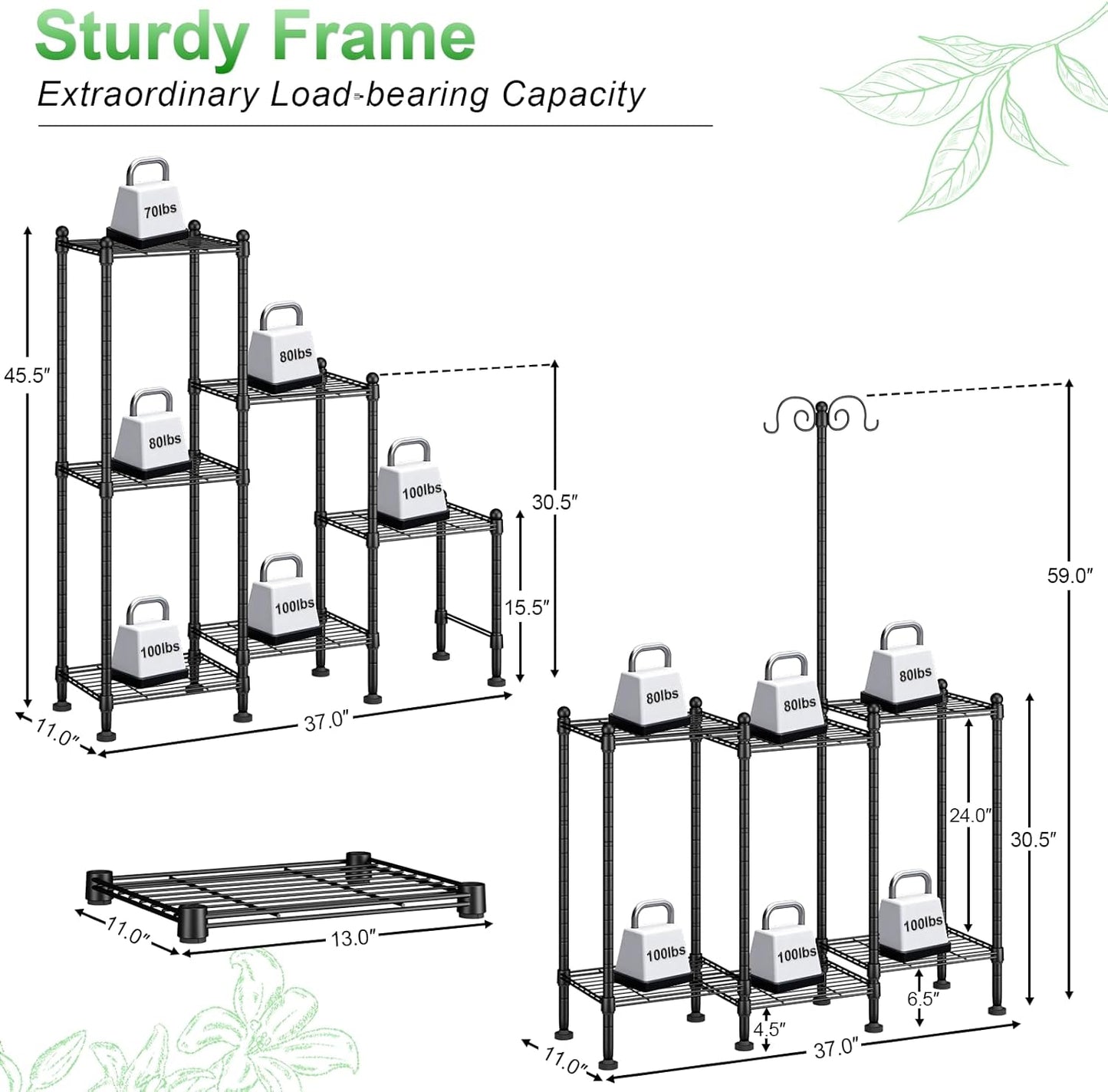Plant Stand Indoor Outdoor, Heavy Duty Metal Waterproof 6 Tiered Plant