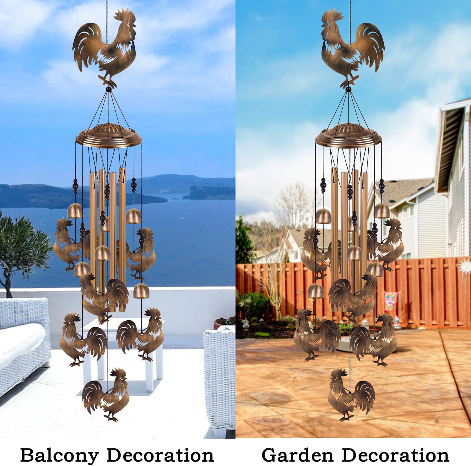 Bronze Chickens Wind Chimes for Home, Garden, Balconies, Rooms, Patio,