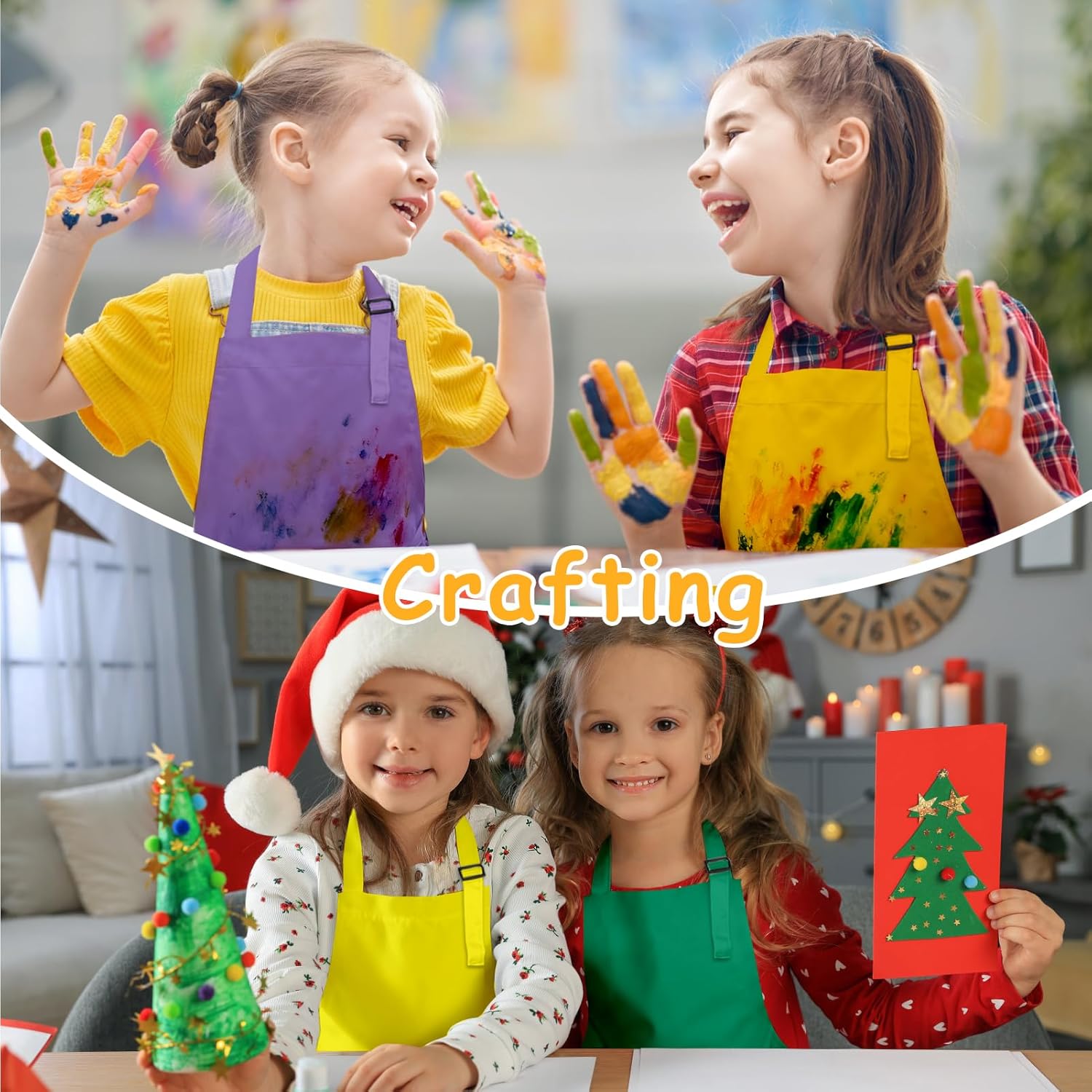 Kids Apron, 8 Pack Kids Aprons for Girls Boys, Children Art Painting A
