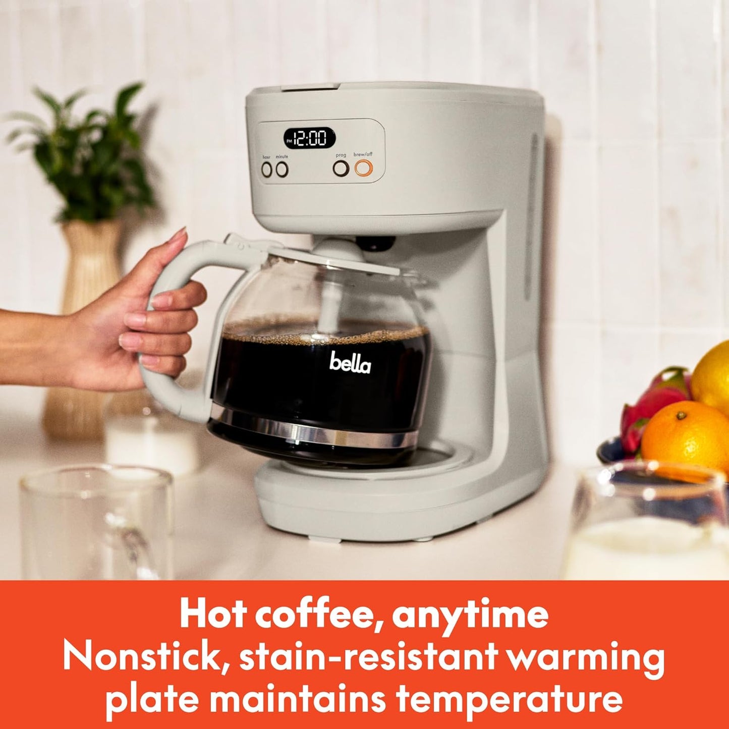 BELLA 12 Cup Programmable Coffee Marker, Reusable Dishwasher Safe Acce