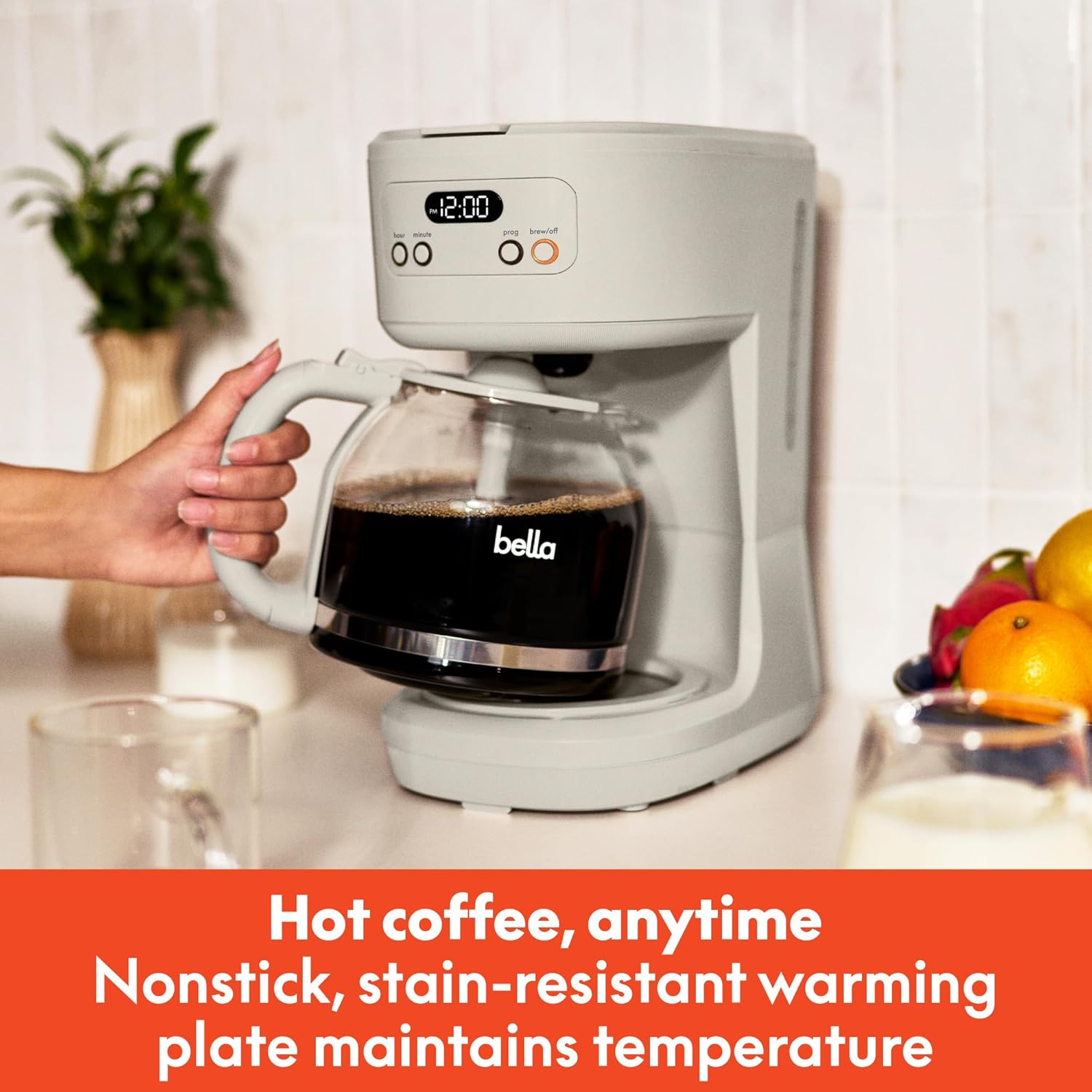 BELLA 12 Cup Programmable Coffee Marker, Reusable Dishwasher Safe Acce