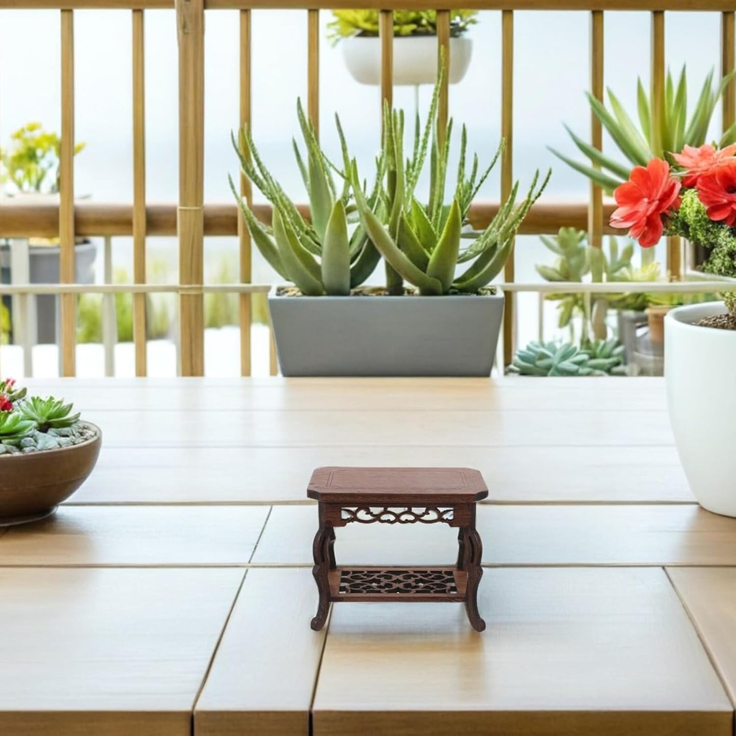 PRETYZOOM Rectangular Wood Riser Stand Jade Base Plant Stool Base Succulent Holder Stable Decorative Display for Indoor Outdoor Space-saving Art Accent