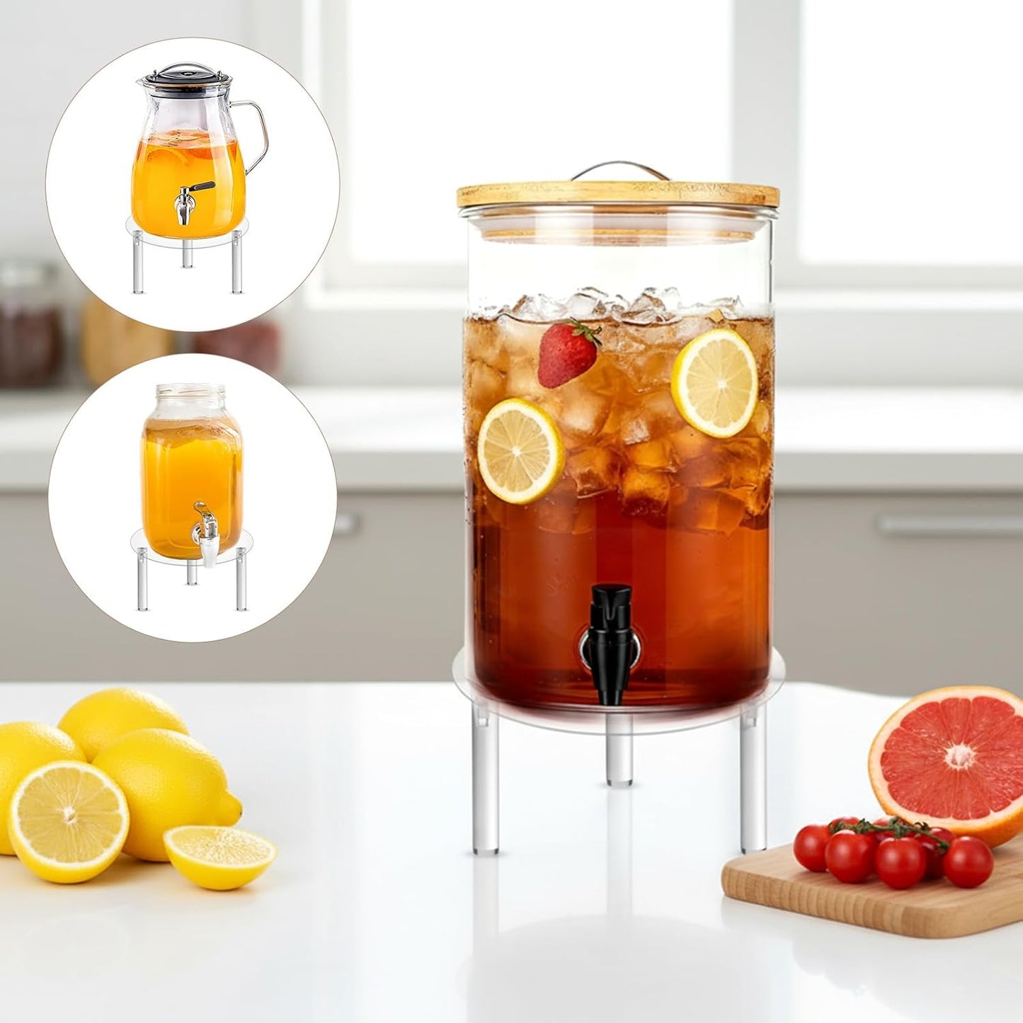 3PCS Drink Dispenser Stand Beverage Water Crock Dispenser Holder Clear Round Acrylic Cake Cupcake Plant Display Plate Fit Max 7.87 Inch Diameter Glass Jar Jug Container Filter Bottle