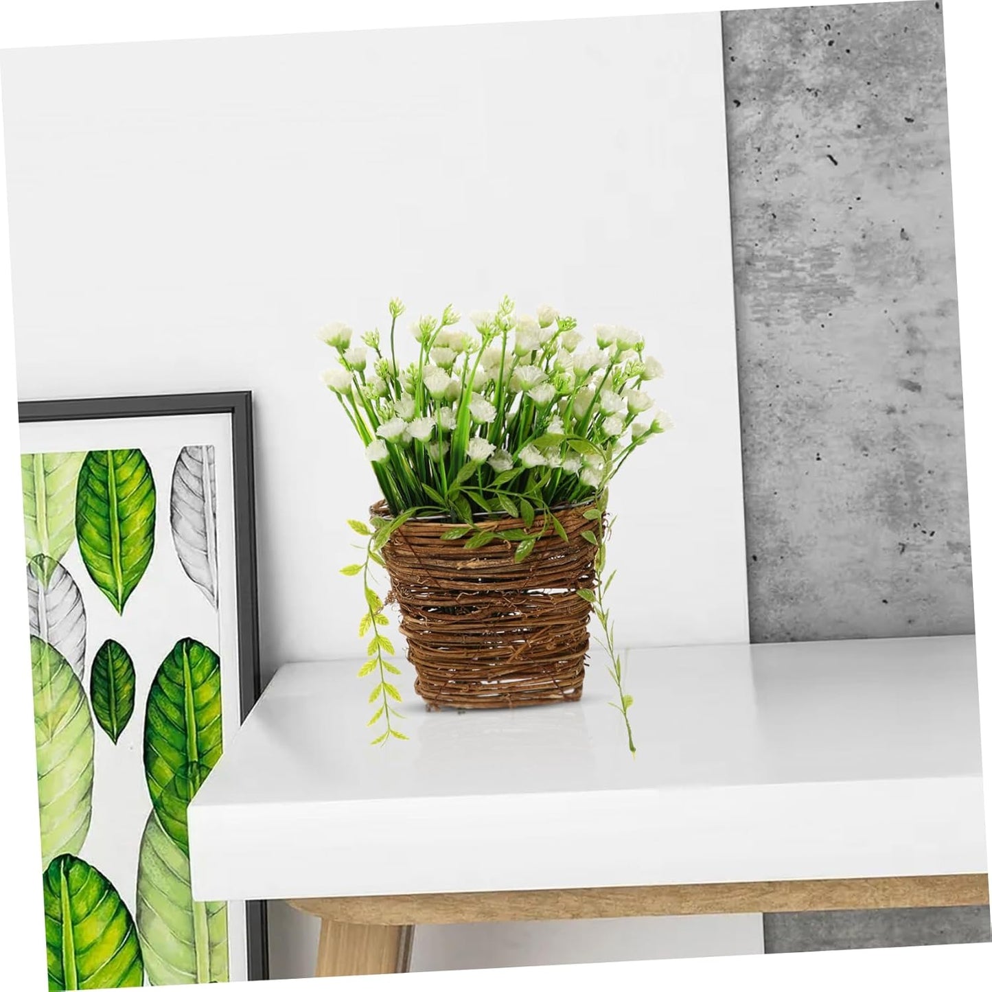 BESTOYARD White Artificial Hanging Flower Basket Floral Round Door Han