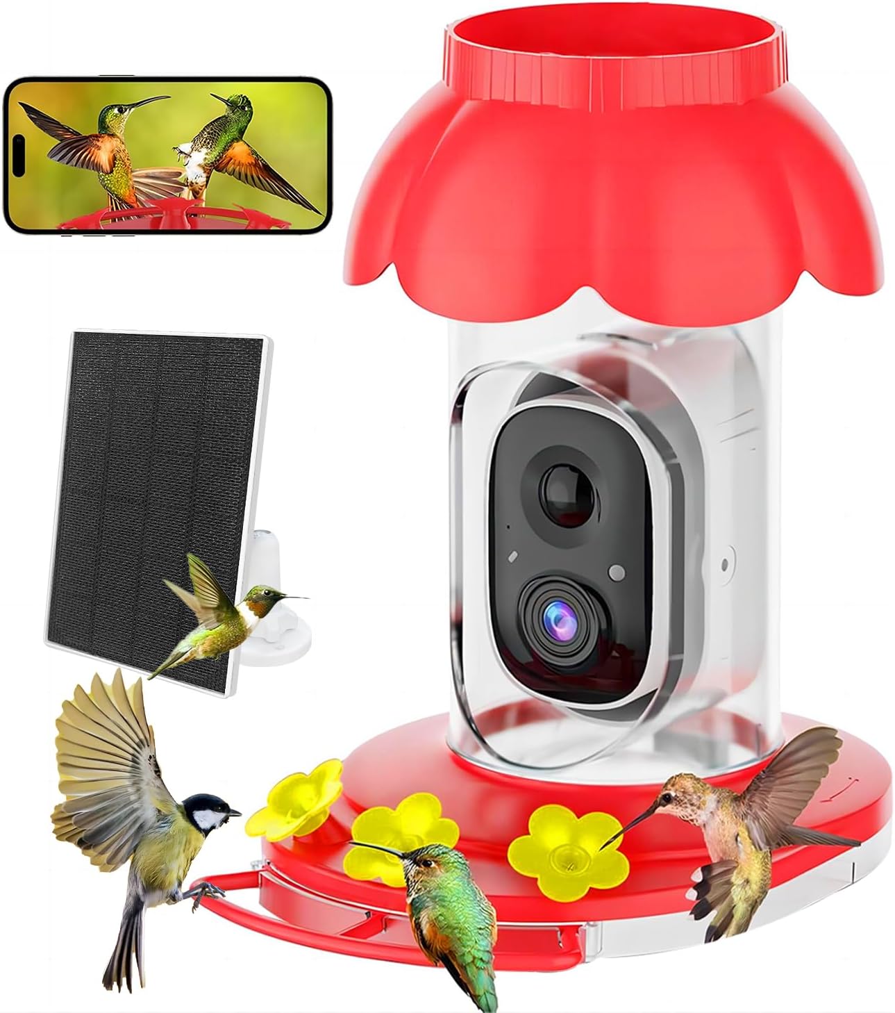 Hummingbird Feeder with Camera, Smart Hummingbird Feeder Camera Solar Powered with AI Identify, Auto Capture Bird Videos & Motion Detection, Ideal Gift for Bird Lovers