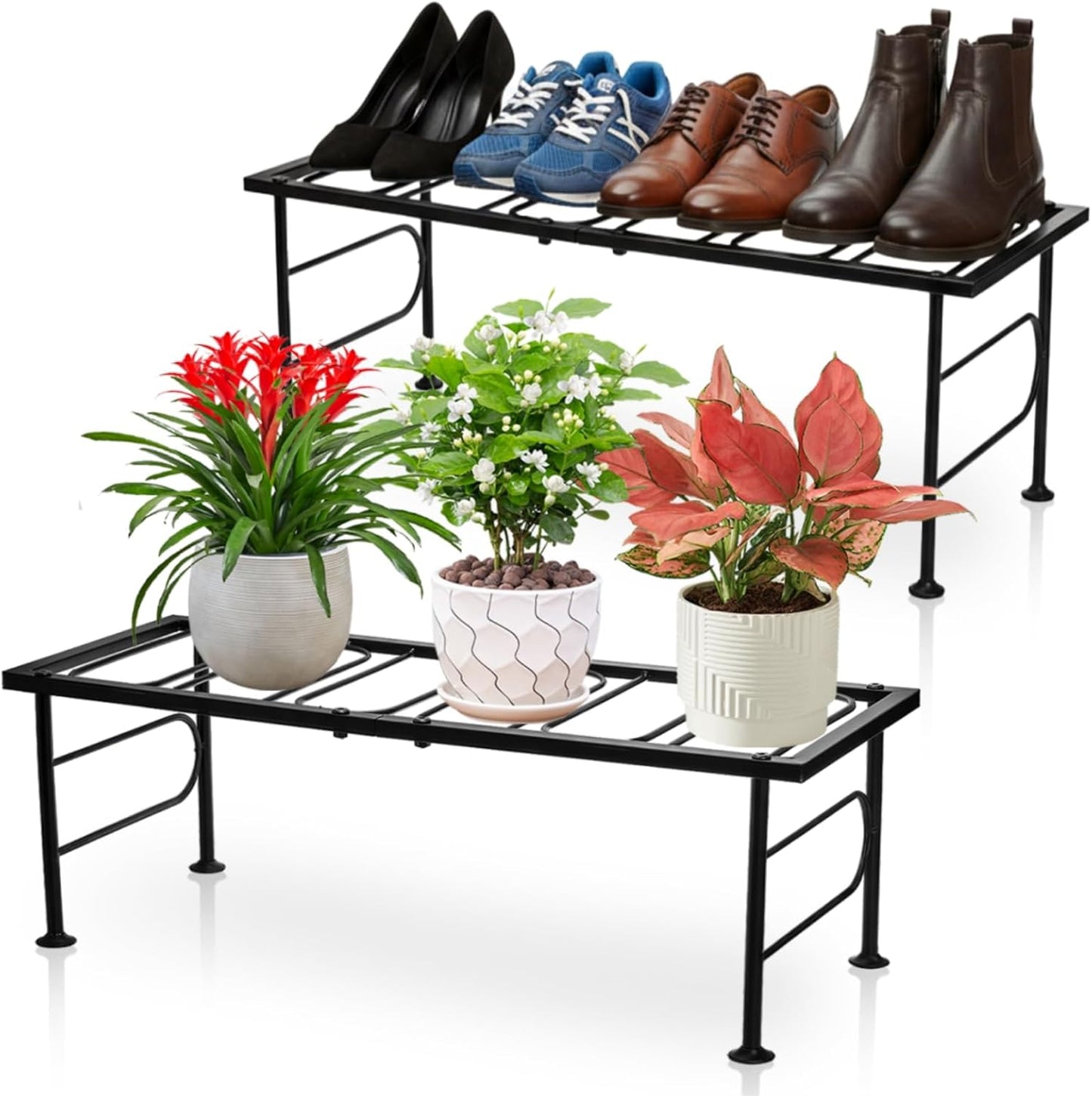 2 Pack Metal Plant Stand Indoor Outdoor, 1 Tier Heavy Duty Flower Pot 