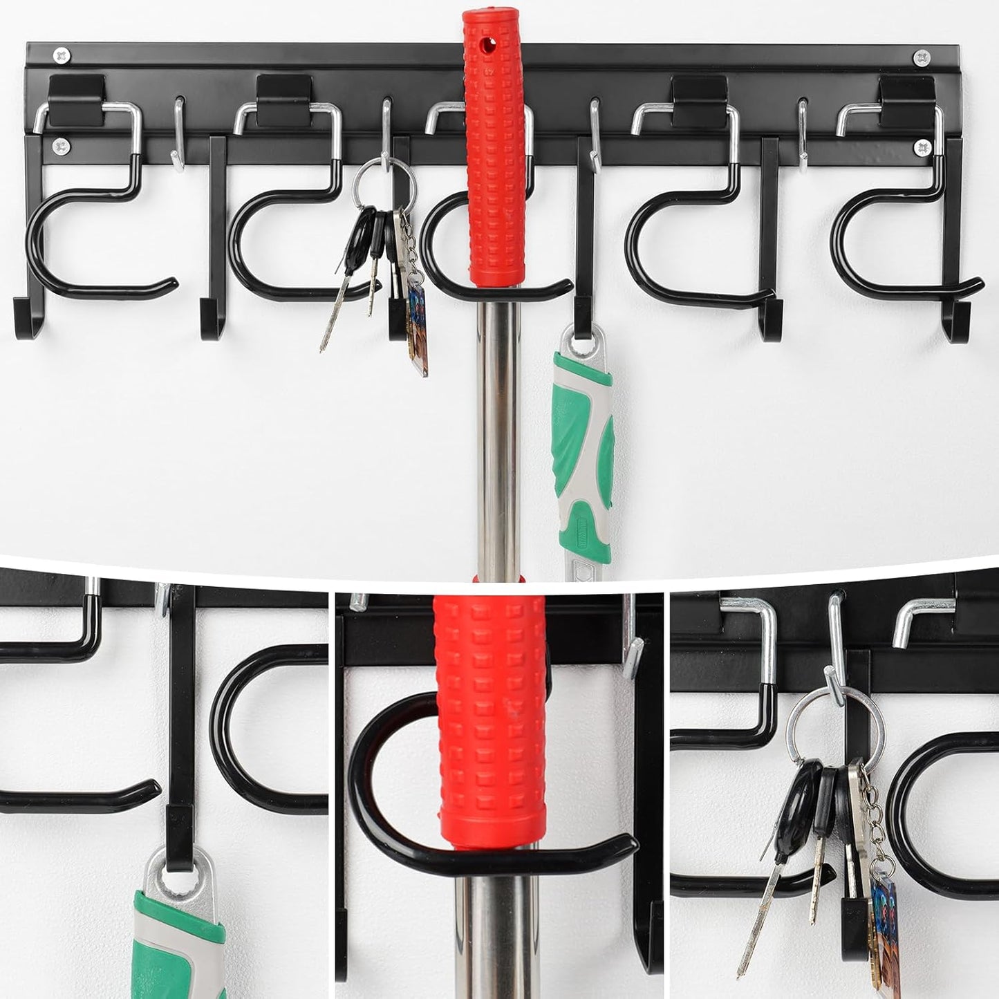 LEYU Metal Garage Tool Organizer Wall Mount, 4 Pack Garden Tool Organizer With Extension Cord Straps, Garage Organization Hooks and Hangers for Shed, Yard Storage, Wall Holder for Hanging Broom Mop