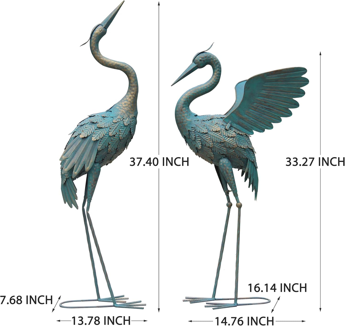 33-37 Inch Metal Crane Garden Statue Décor, Bird Garden Sculpture & Statues, Outdoor Decoration for Yard Patio Lawn Backyard Pool, Easter Decorations for Home, Set of 2