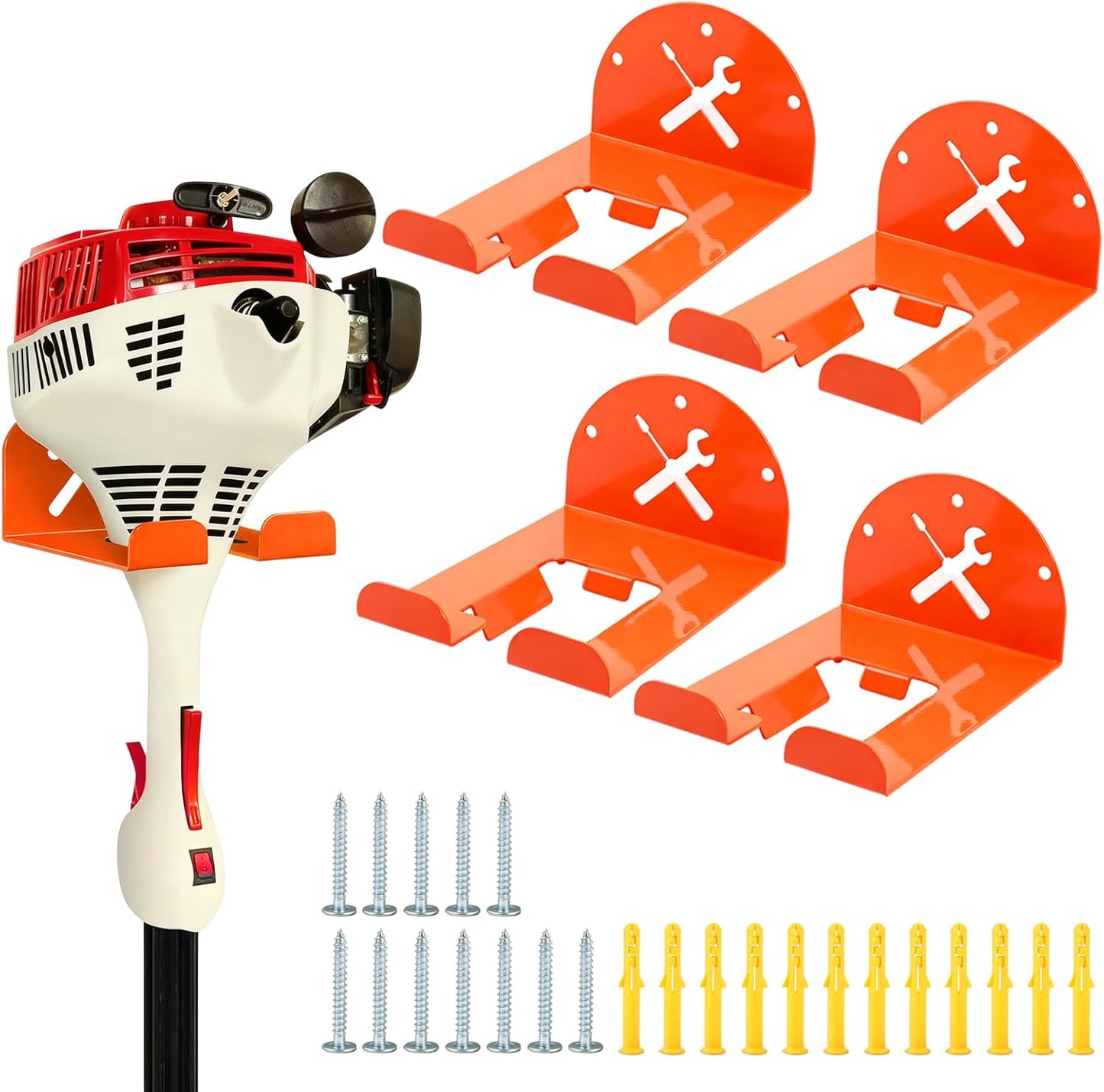Trimmer Rack Wall Mount - Heavy Duty Wall Hanger for Grass Trimmer Garden Tools Chainsaw Hedge Trimmer 4 Pack Orange